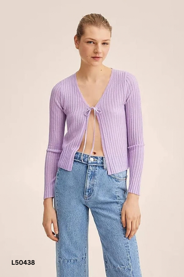 Áo len cardigan tím MNG mỏng phối dây