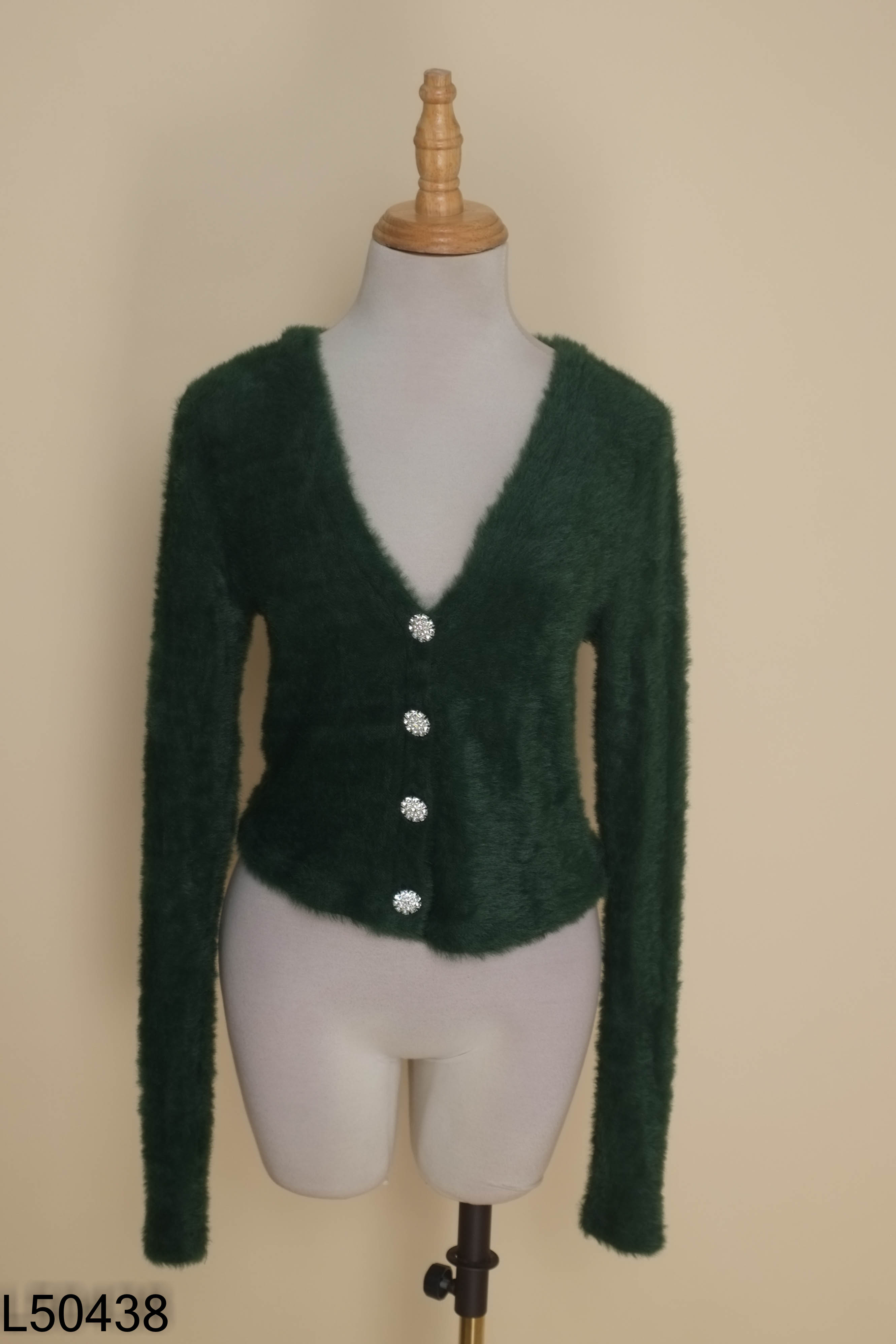 Áo len lông cardigan xanh STRADIVARIUS cúc ngọc
