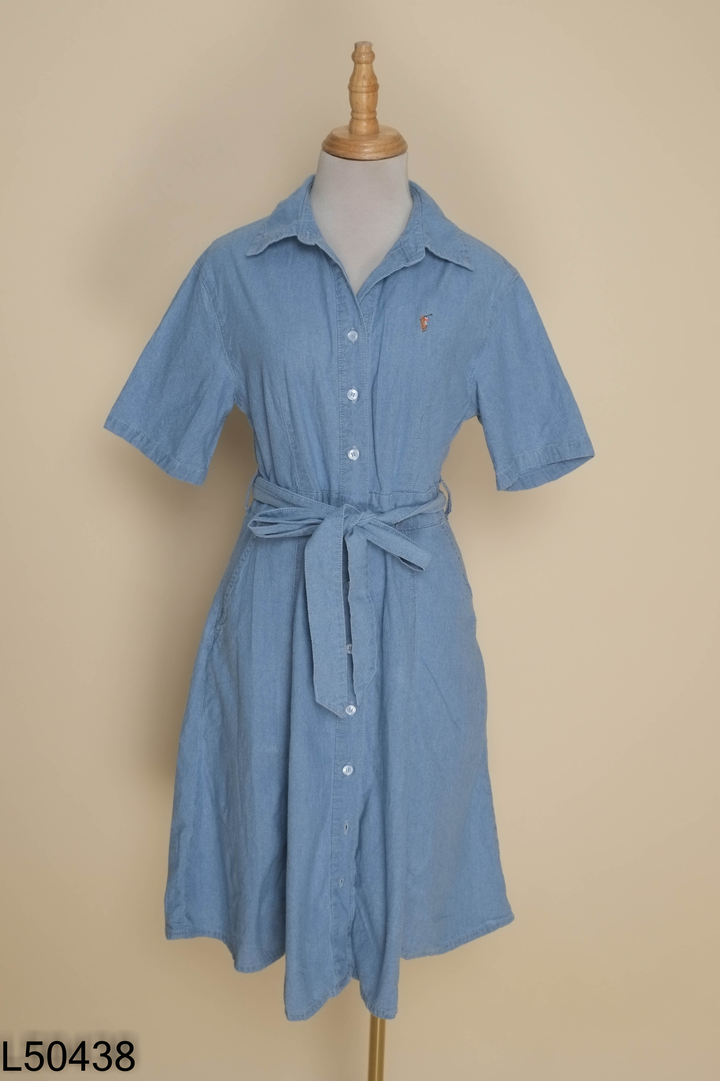Váy jeans xanh POLO WALK phối dây eo