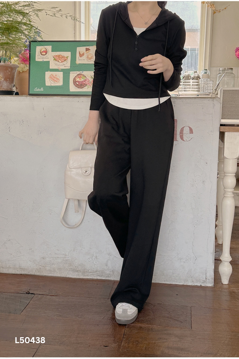 Set Áo đen phối mũ + Quần dài suông