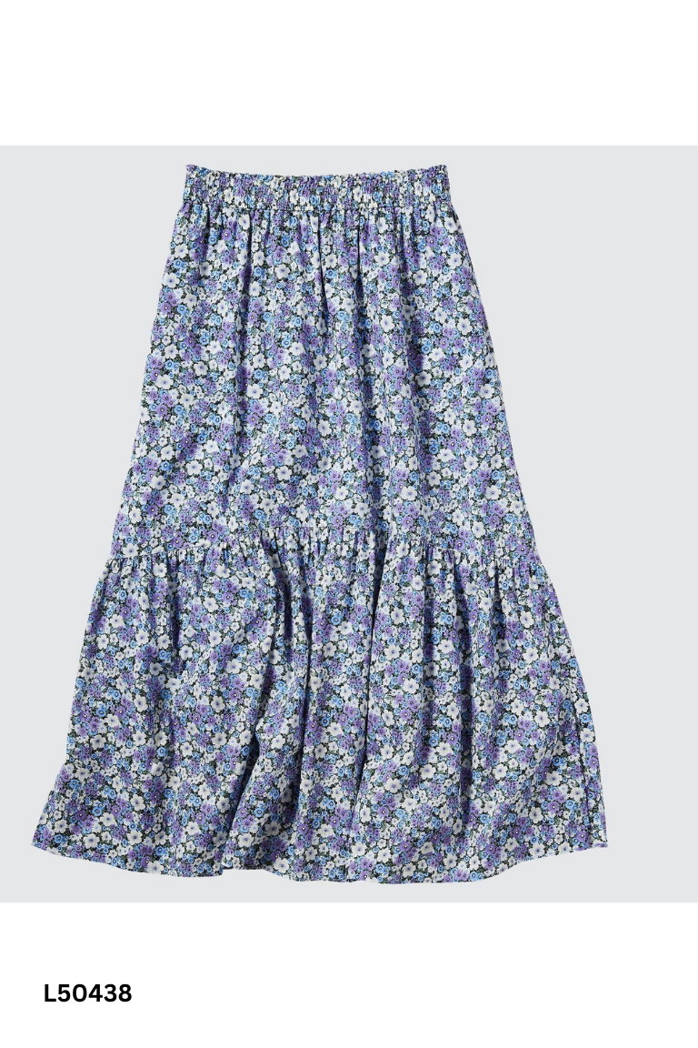 Chân váy hoa xanh tím UNIQLO dài