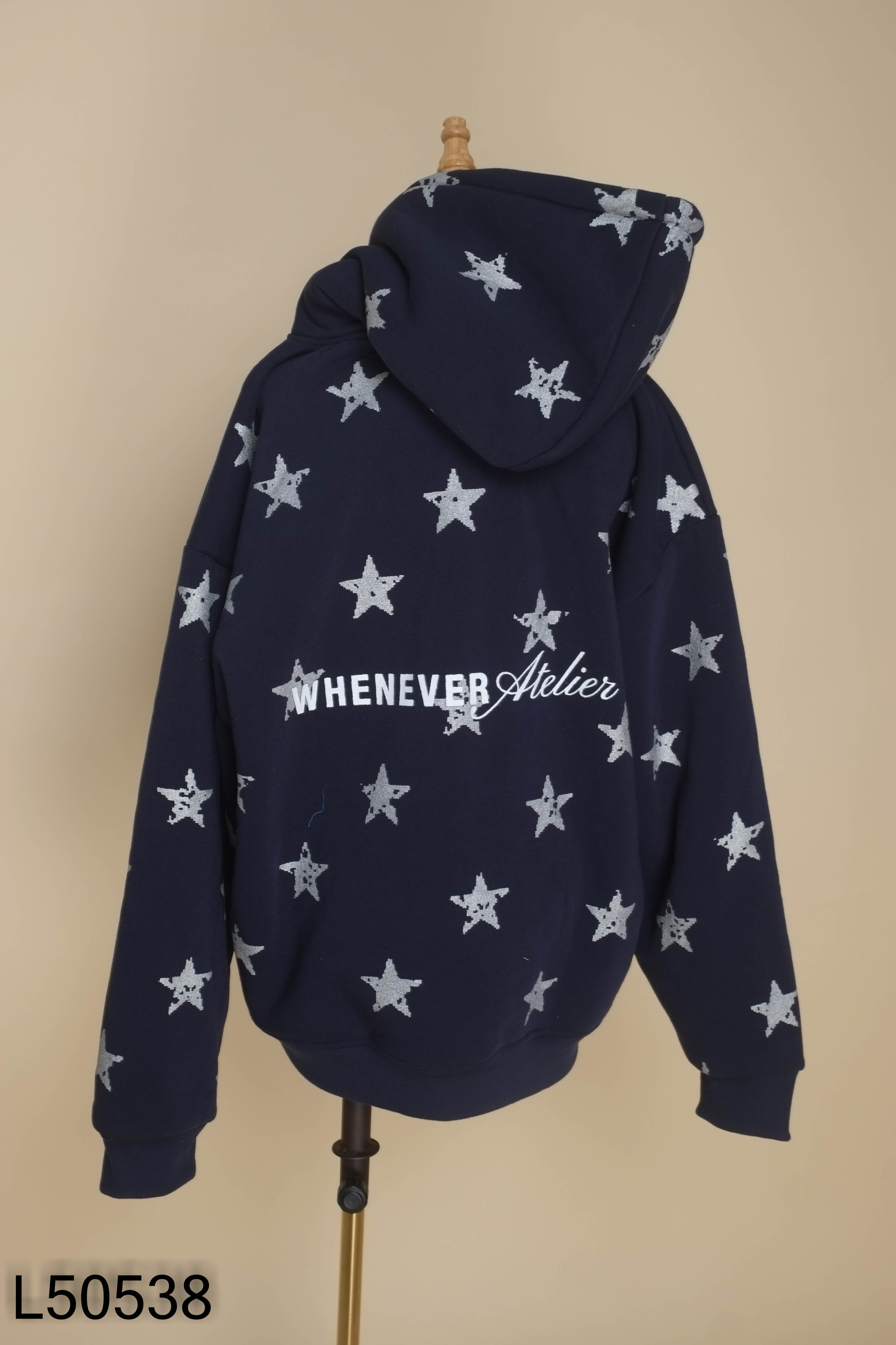 NEWTAG Áo hoodie nỉ xanh WHENEVER họa tiết
