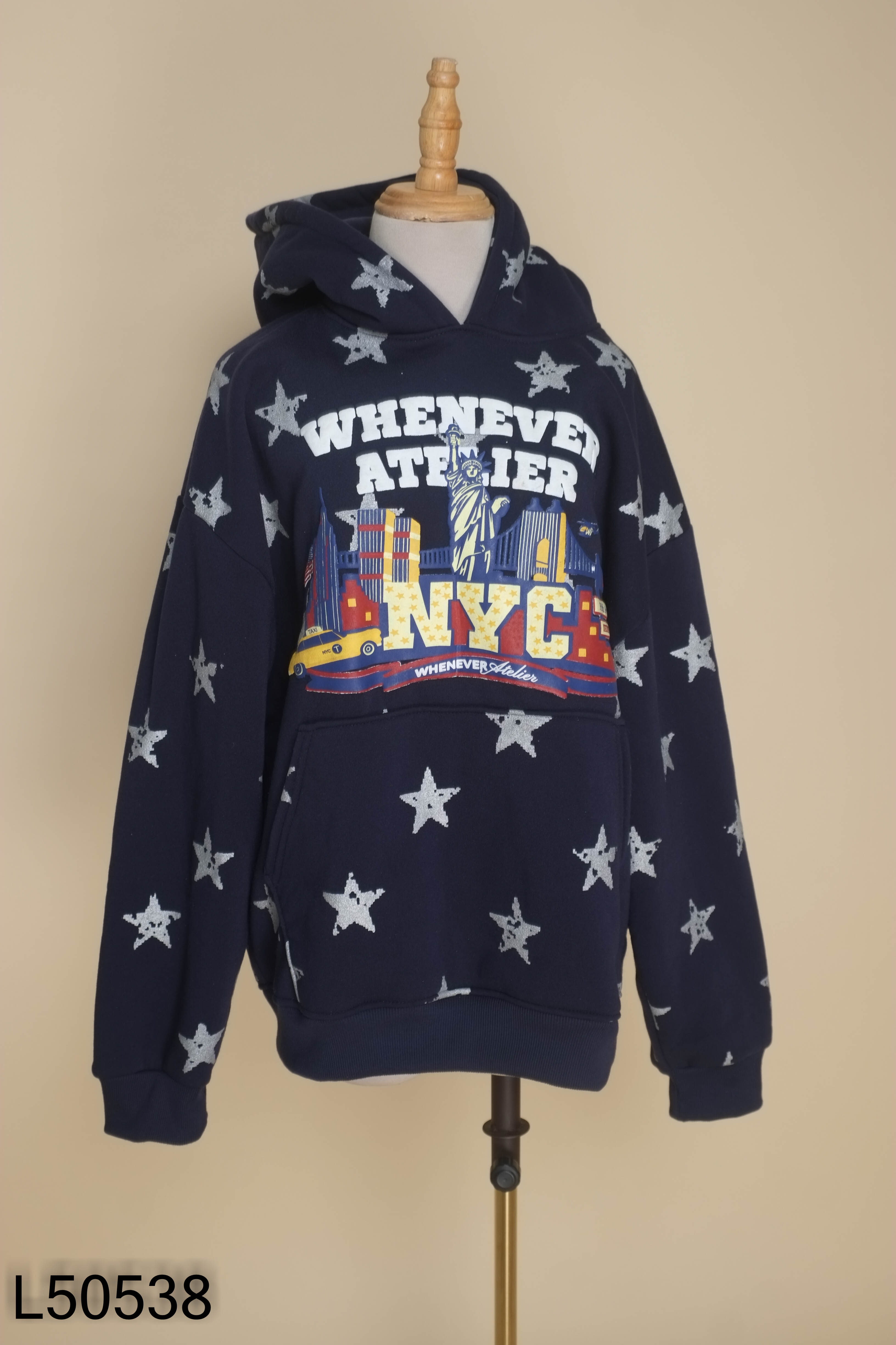 NEWTAG Áo hoodie nỉ xanh WHENEVER họa tiết