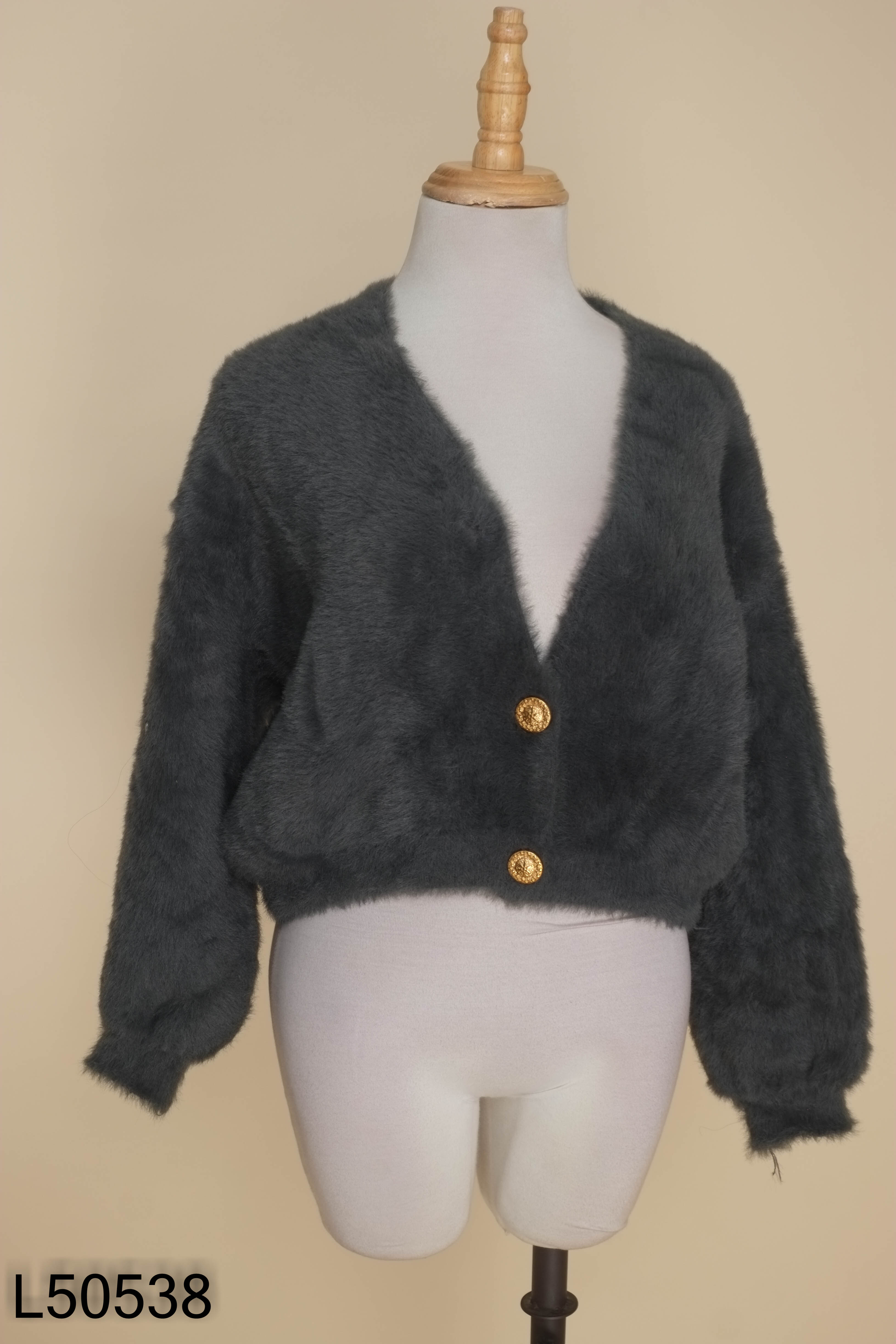 Áo cardigan lông xanh ngắn