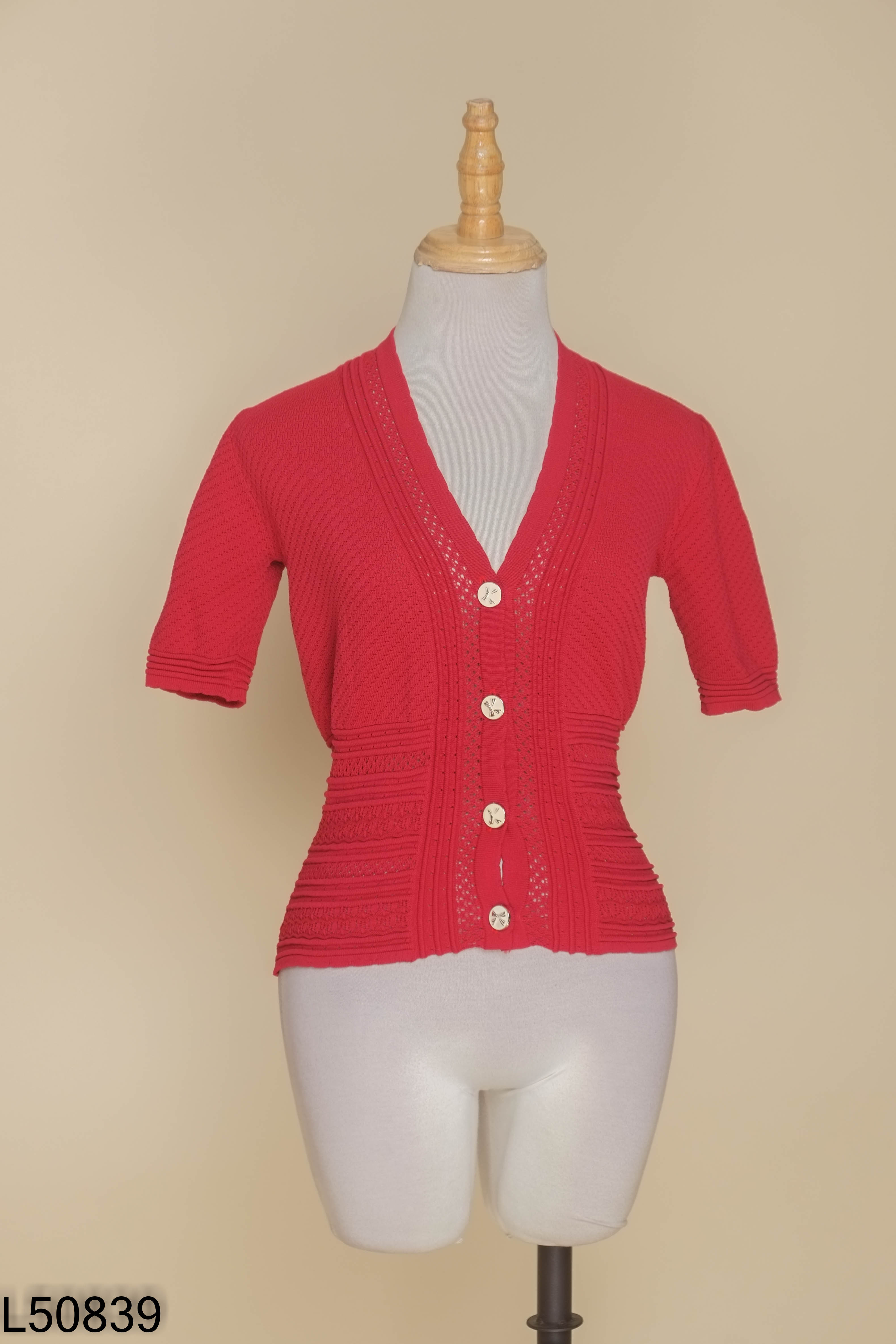 L5083910173-Áo cardigans len đỏ khuy