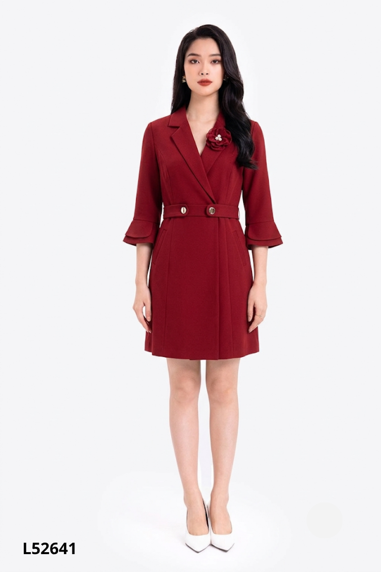 Váy đỏ NEMNEW cổ vest đính hoa