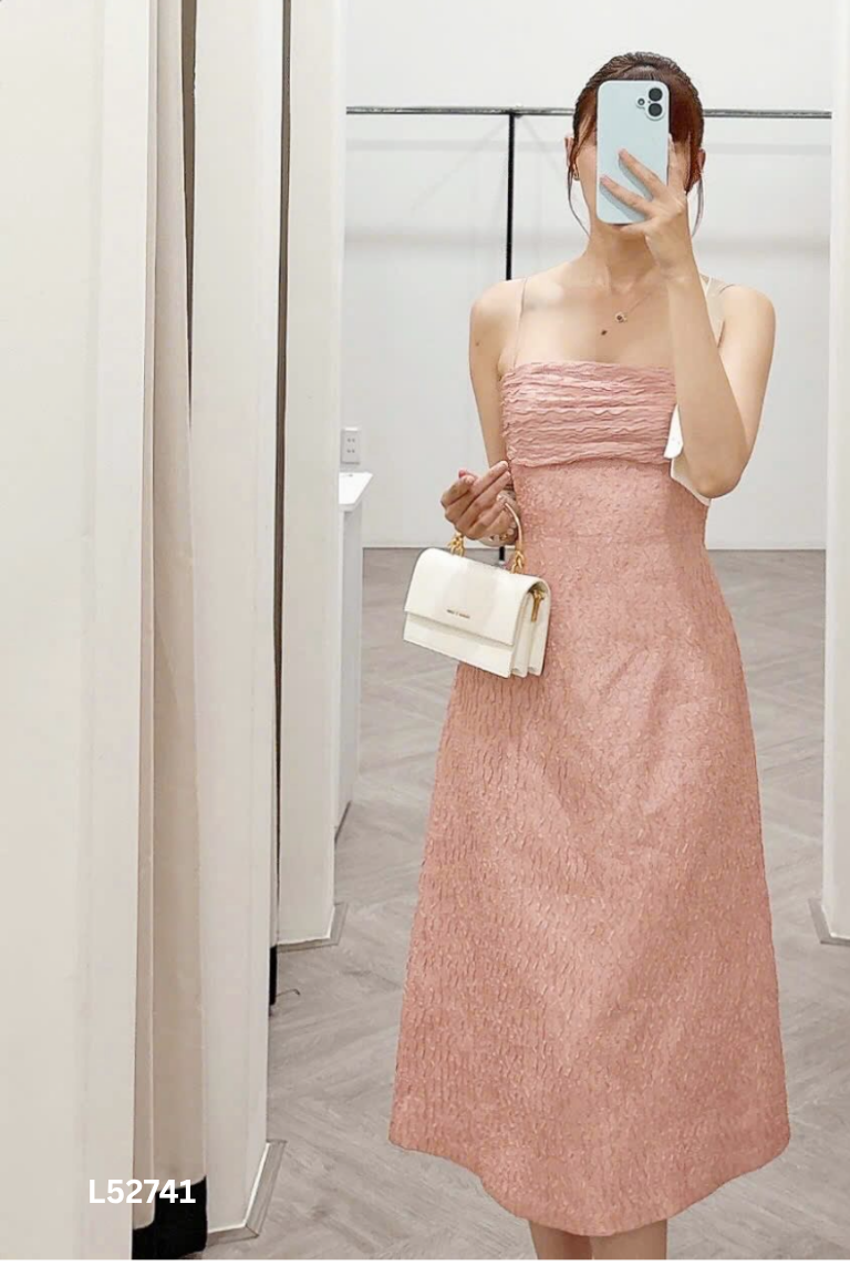 Váy dây hồng JM DRESS họa tiết