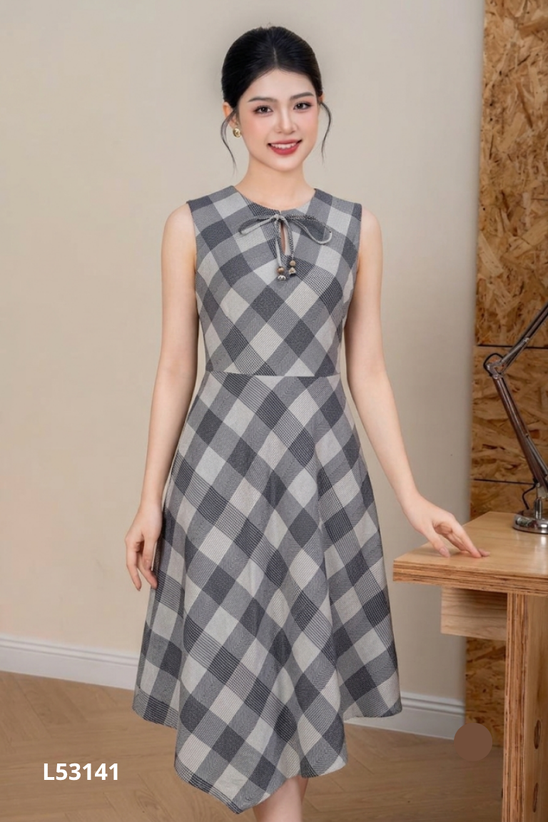 Váy xanh G9MODA họa tiết sát nách