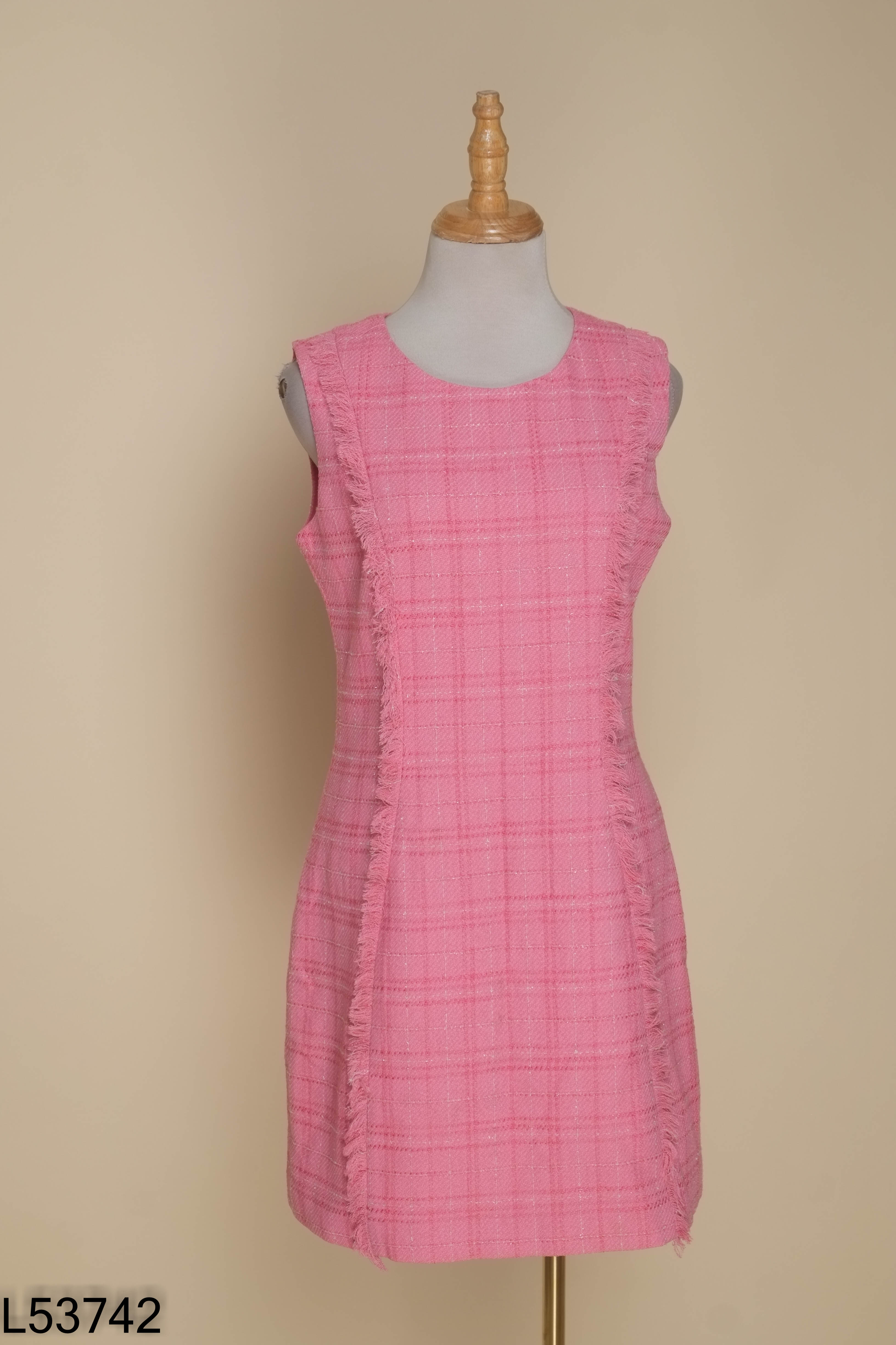 Váy tweed hồng ELISE viền tua rua