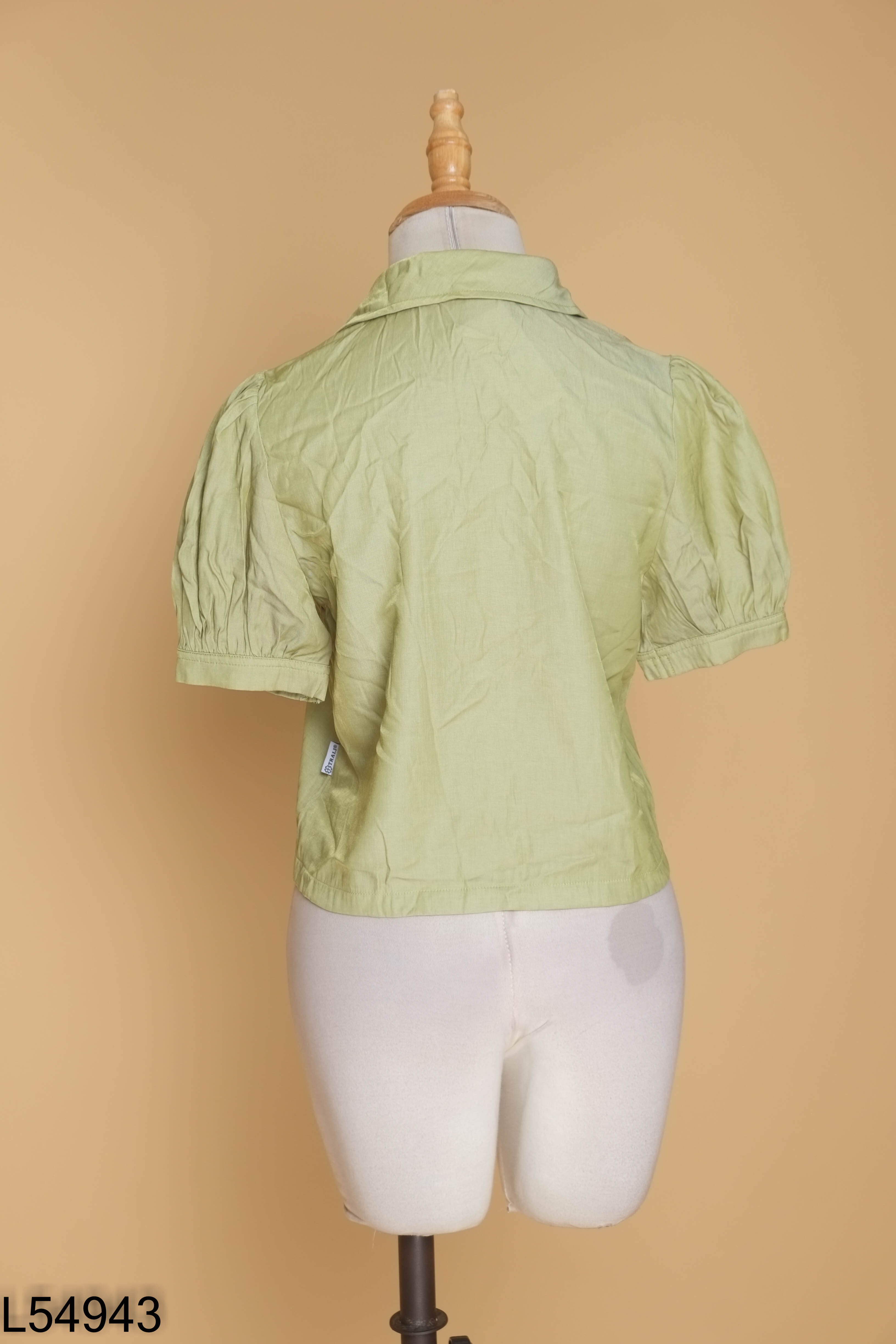 Áo sơ mi xanh cộc tay Croptop tay bồng