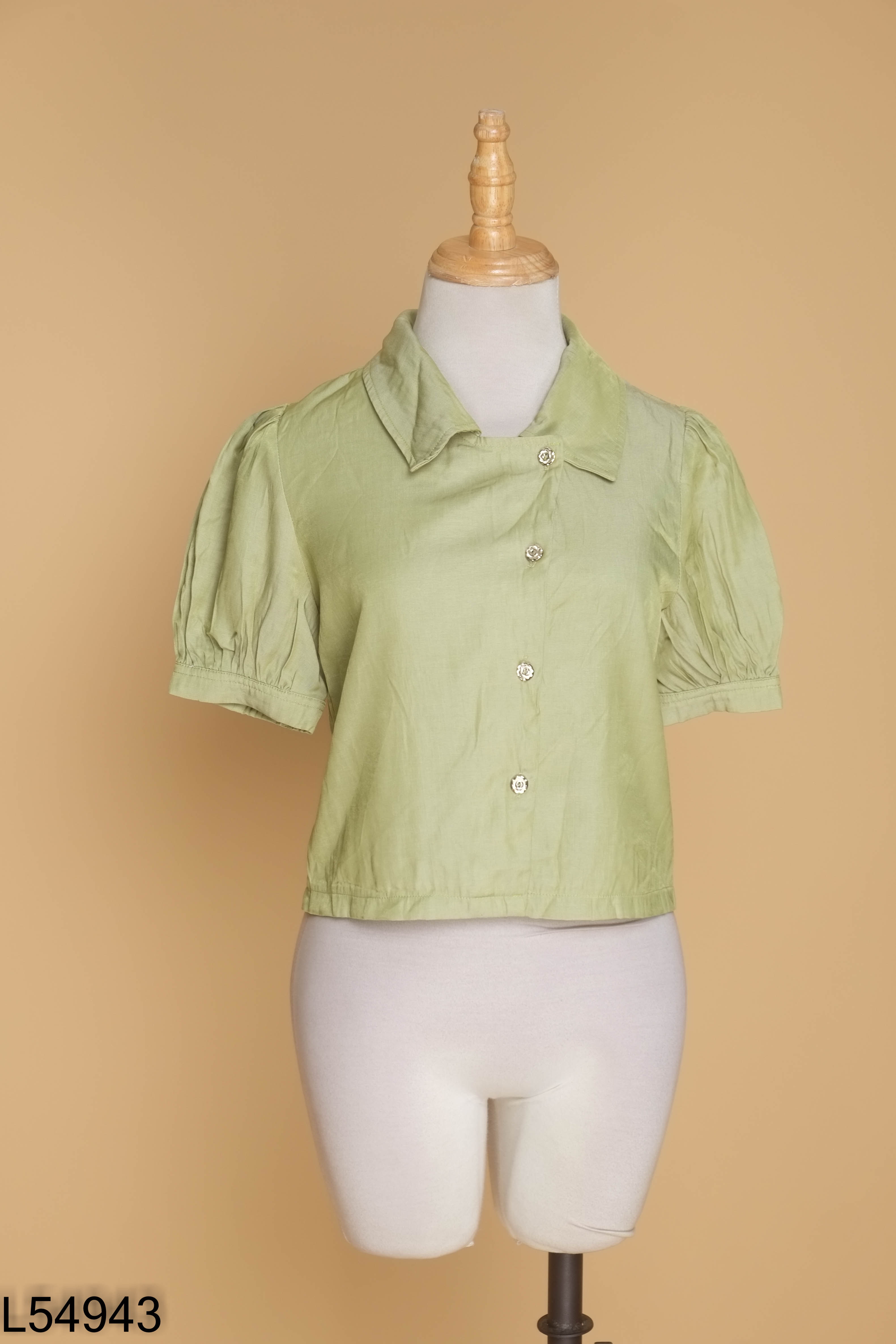 Áo sơ mi xanh cộc tay Croptop tay bồng