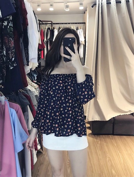 Áo Hoa Nhí Trễ Vai Sweet - Xanh than - S