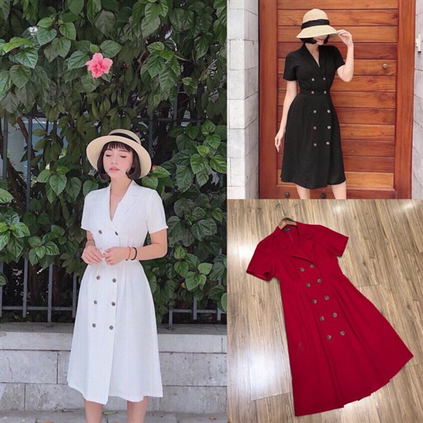 Đầm Cổ Vest Asos 2 hàng khuy - Đỏ - XS