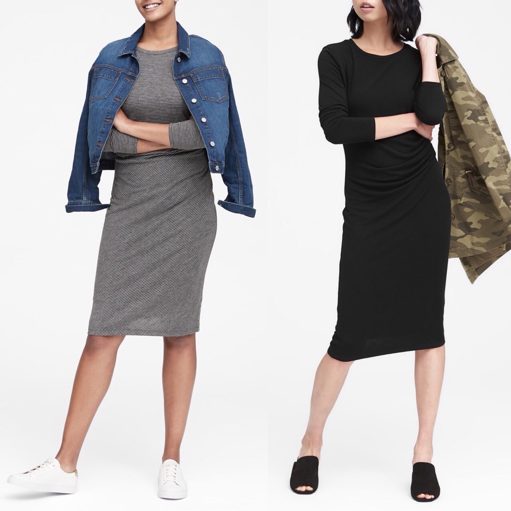 Đầm thun dày Banana Republic nhún eo xịn - Đen - XS