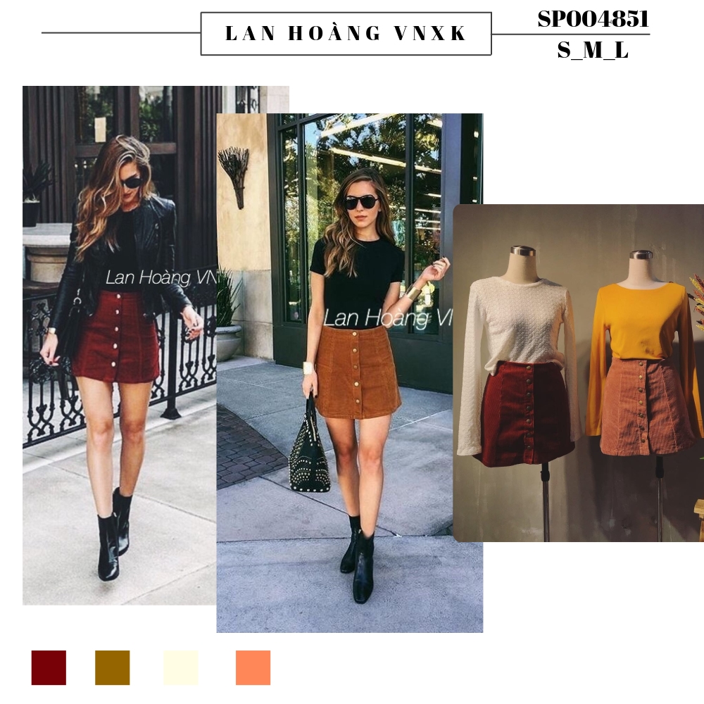 Chân váy nhung tăm F21 dư xịn - Hồng - S
