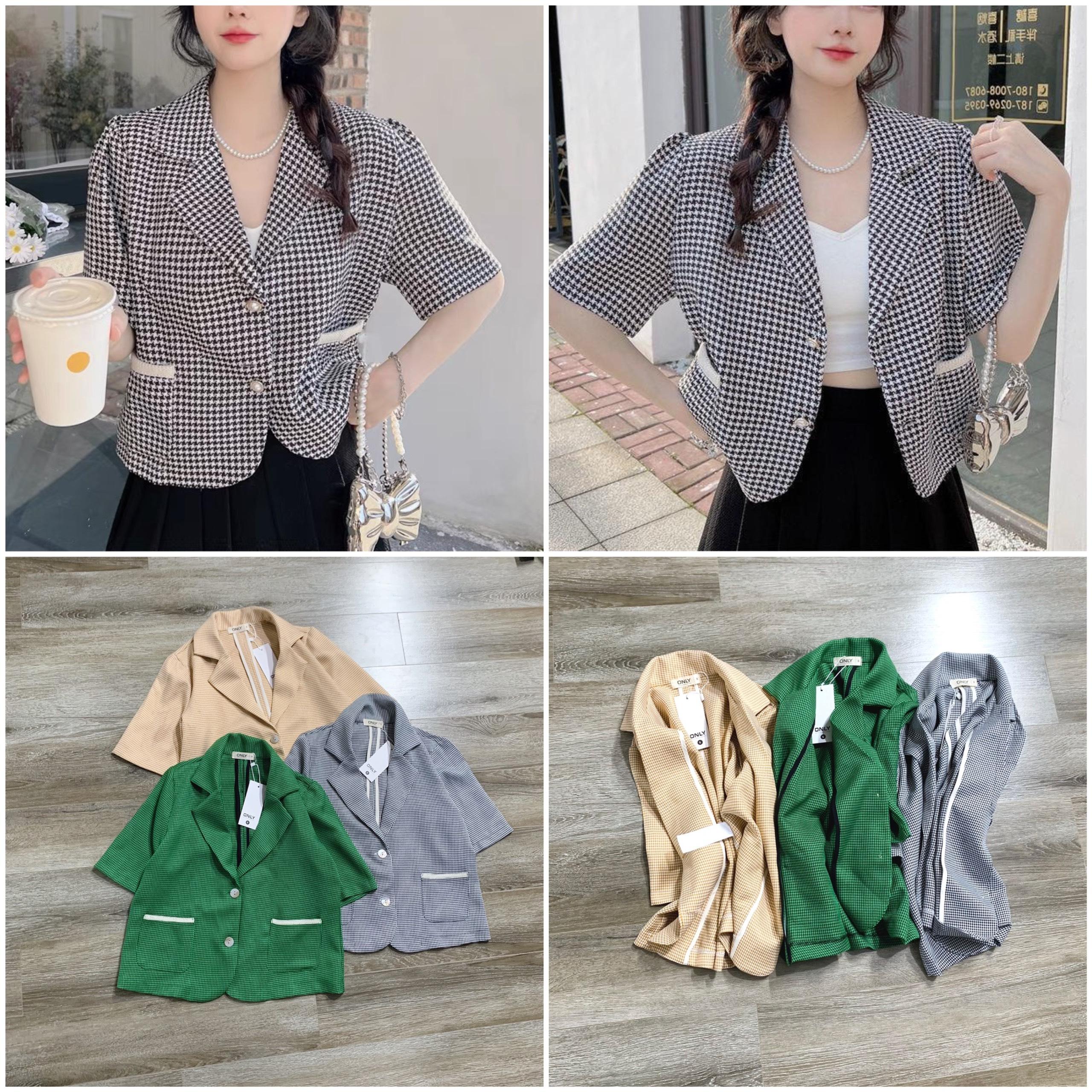 Áo Blazer Kẻ Only Dáng Lửng