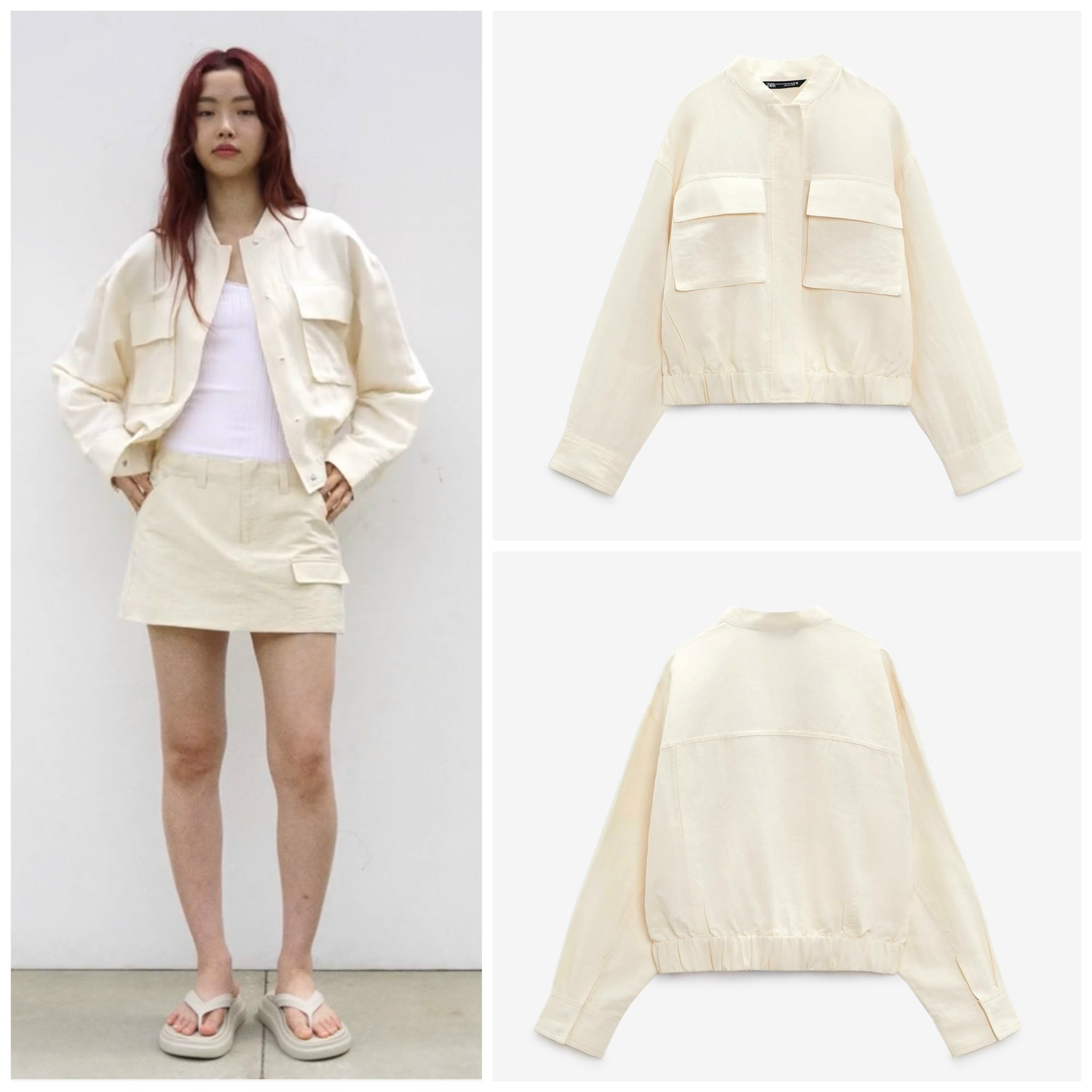 Bomber Linen ZR Auth Tuồn Dư Xịn (Màu BeTúi Ngực) 13388