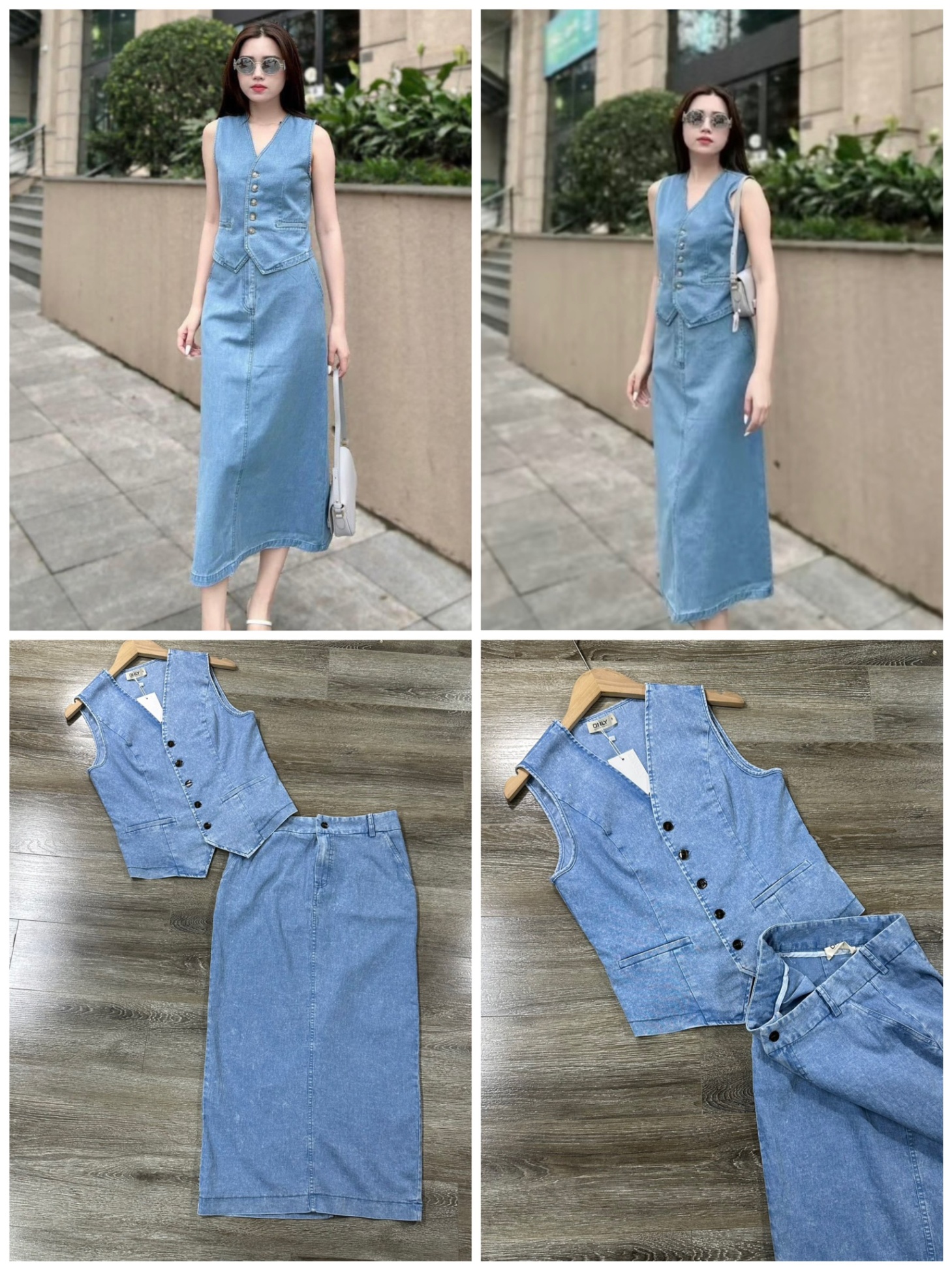 Set Áo Gile & Chân Váy Denim Only 14295 - M