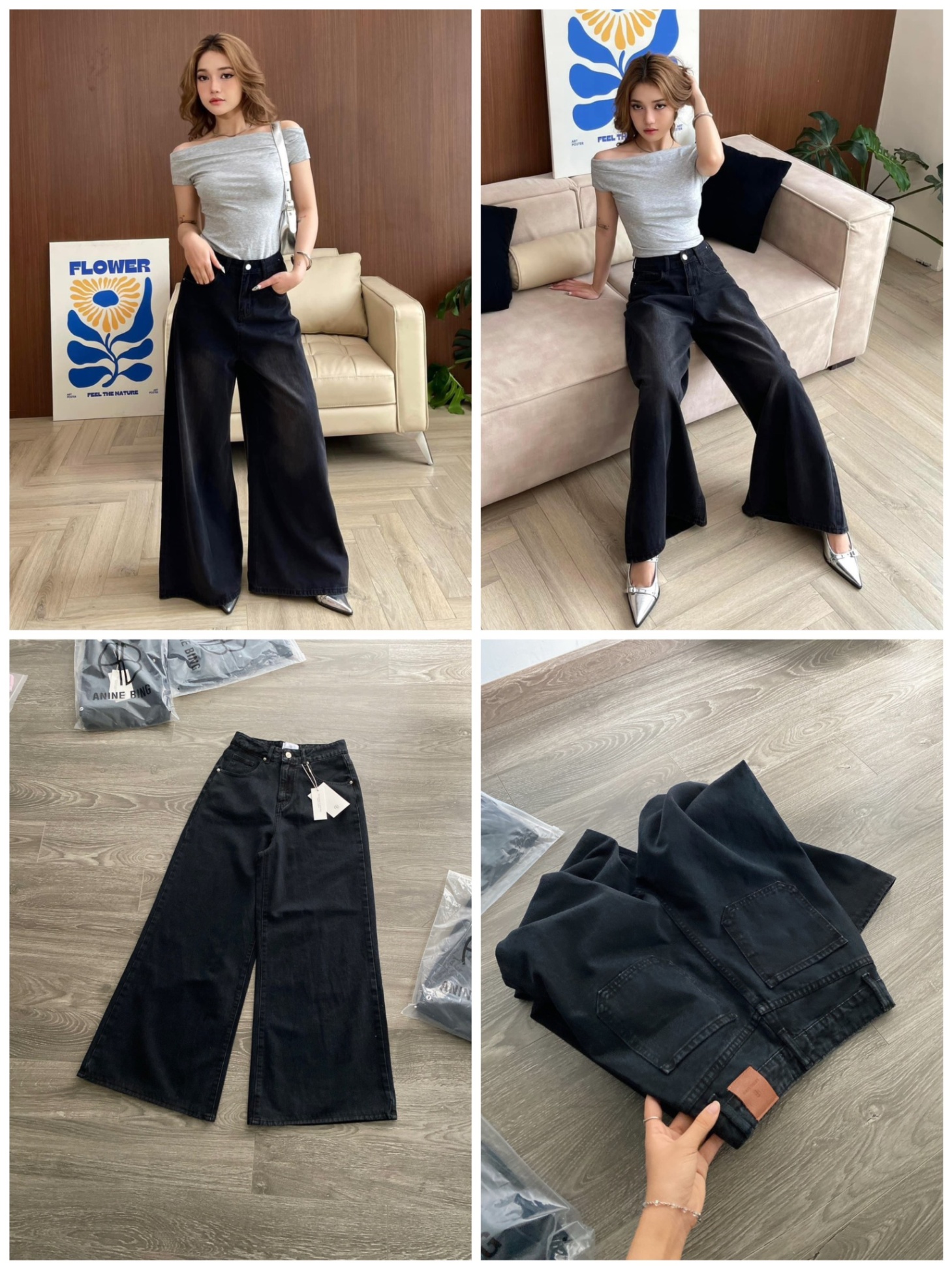 Culottes Jean Anie Bing MÀU ĐEN Dư xịn 14310