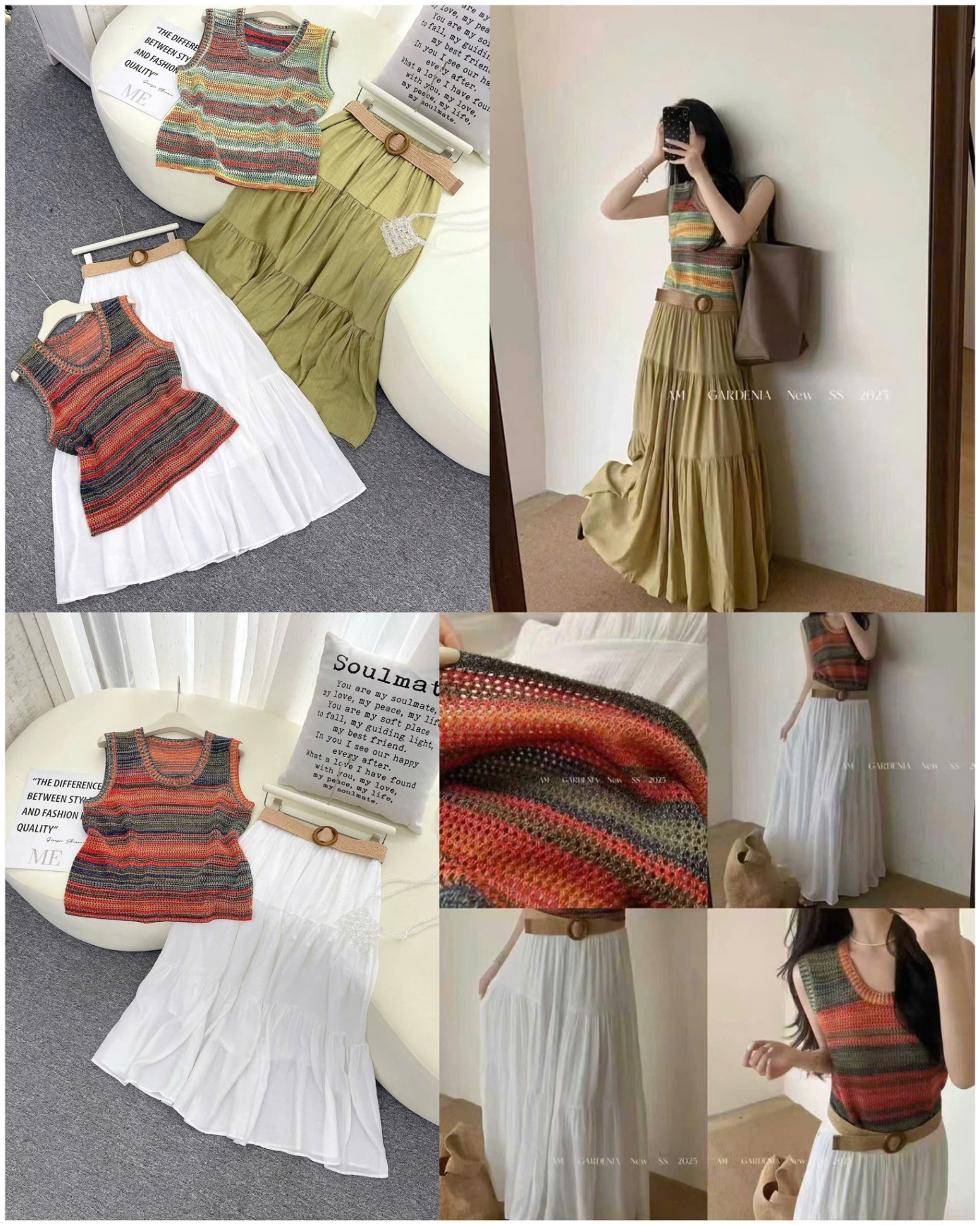Set Áo Sát Nách KẺ TO + Chân váy 15555