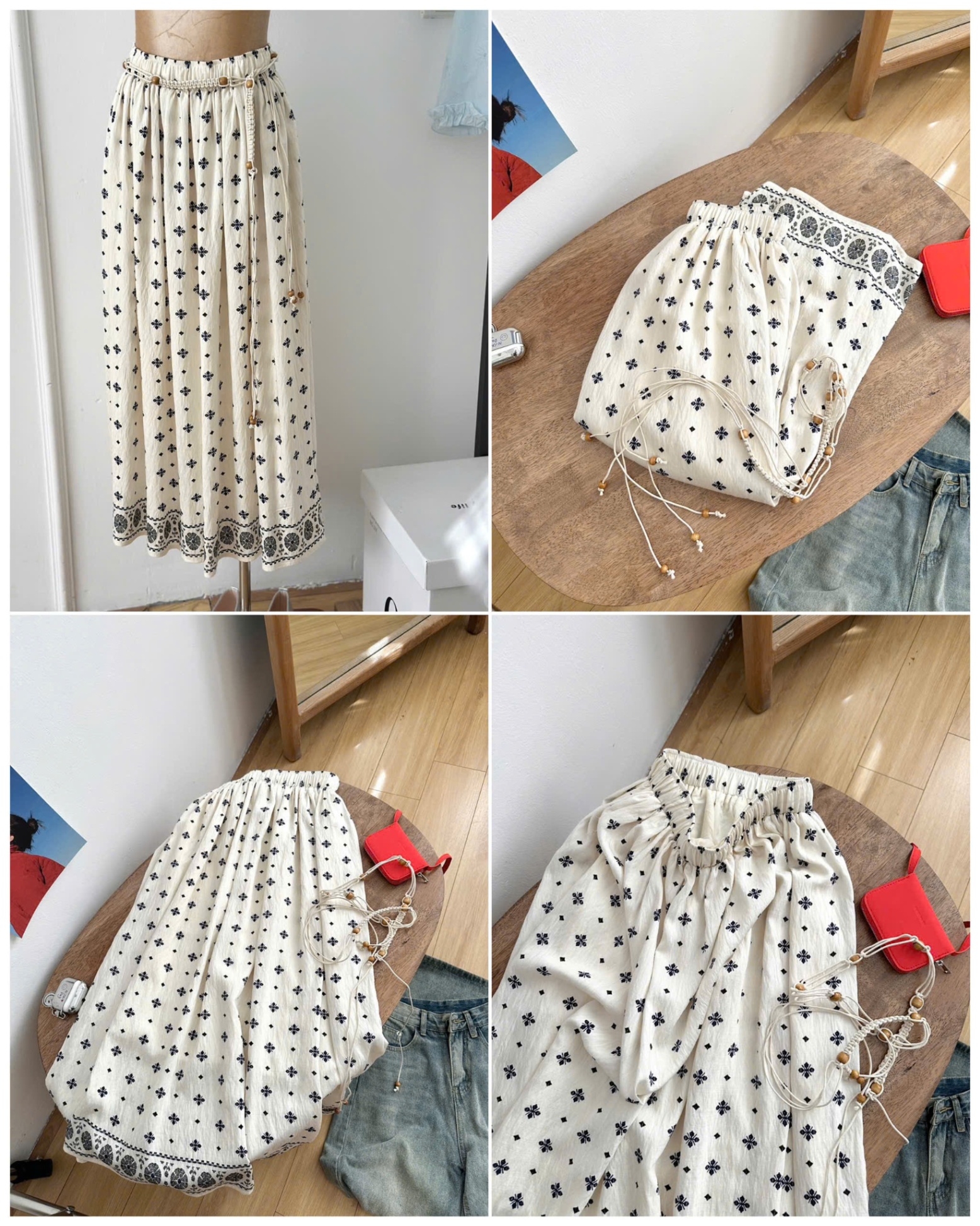 Quần Culottes Chun Hoạ Tiết Kèm belt 15586