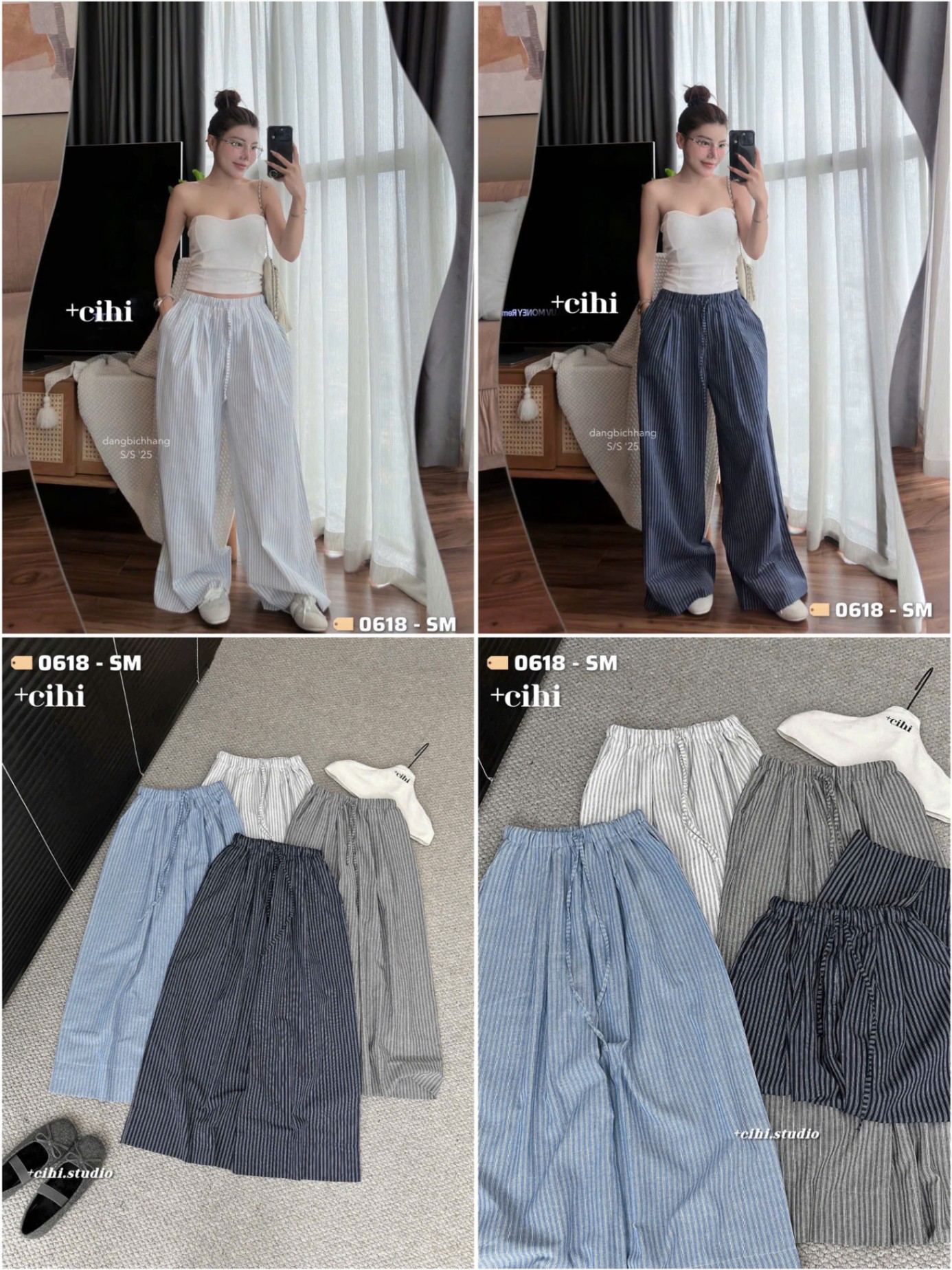 Quần Cullotes Kẻ 4 màu có Dây rút 15608
