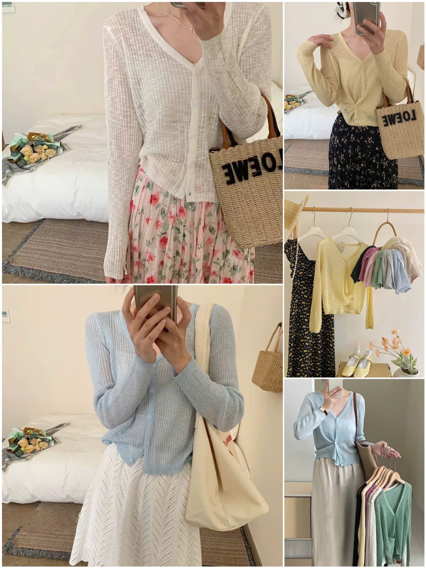 Cardigan Dệt kim mỏng cổ tim 15630