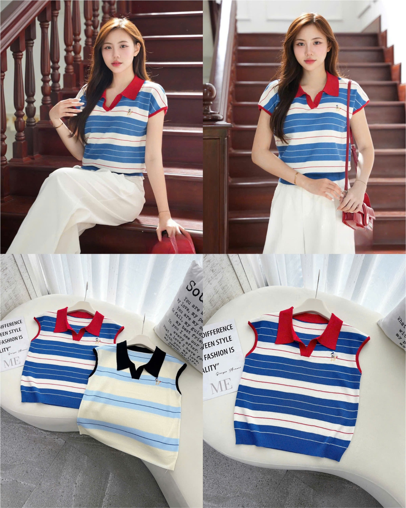 Len Polo Kẻ Phối cổ đỏ đen 15640