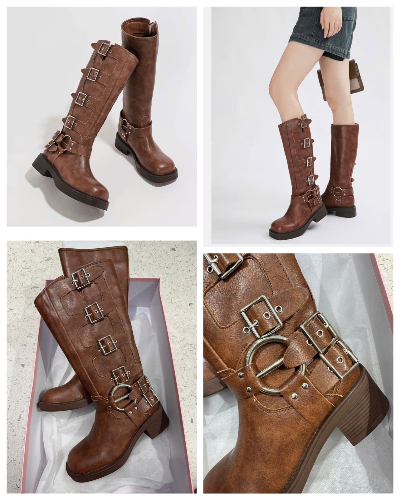Boot Cowboy 6 Khóa Nâu Da Bò 15654