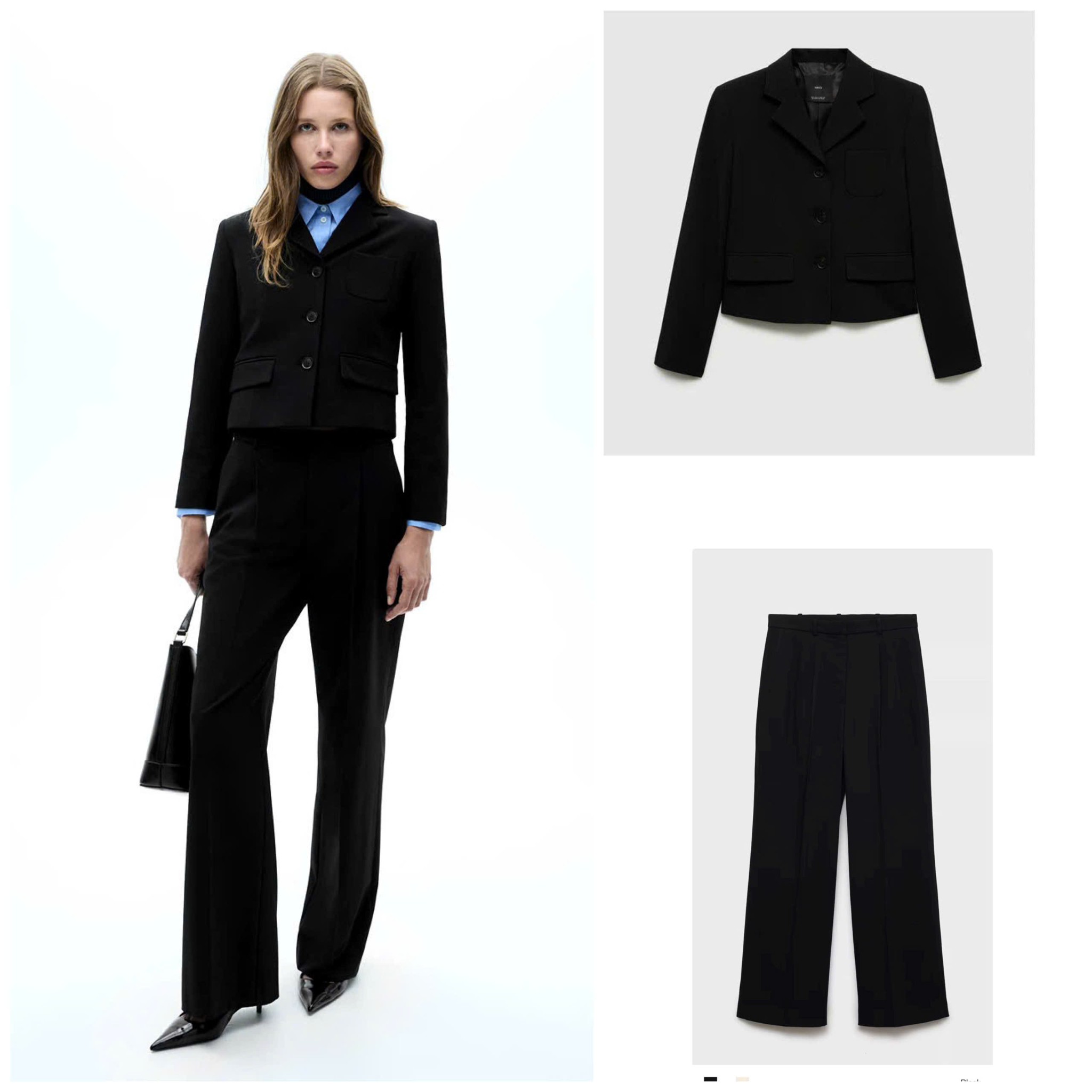 Blazer MNG đen dư xịn 15729 (3 KHUY - Dáng Ngắn)