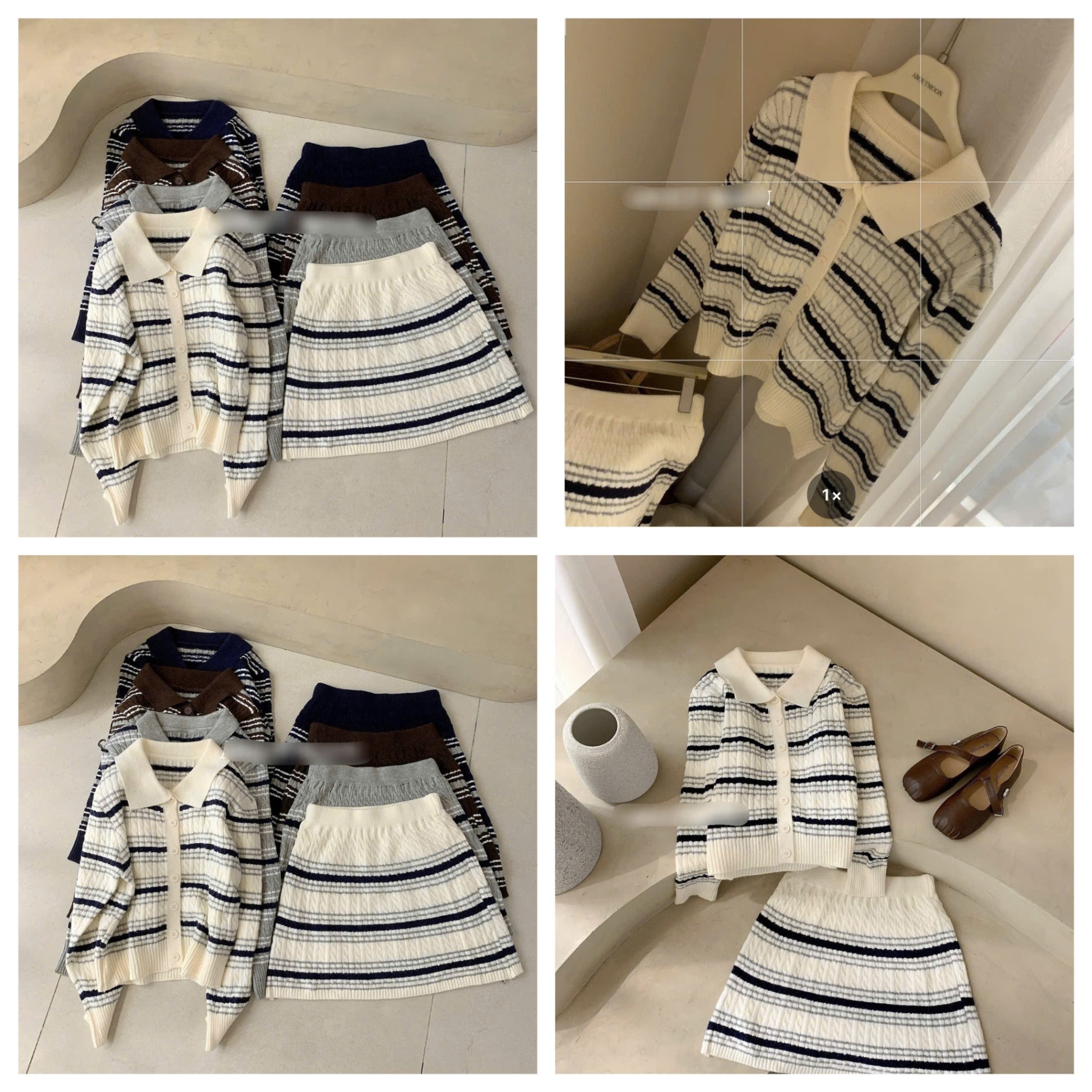 Set Len Kẻ Áo & Chân Váy 15756