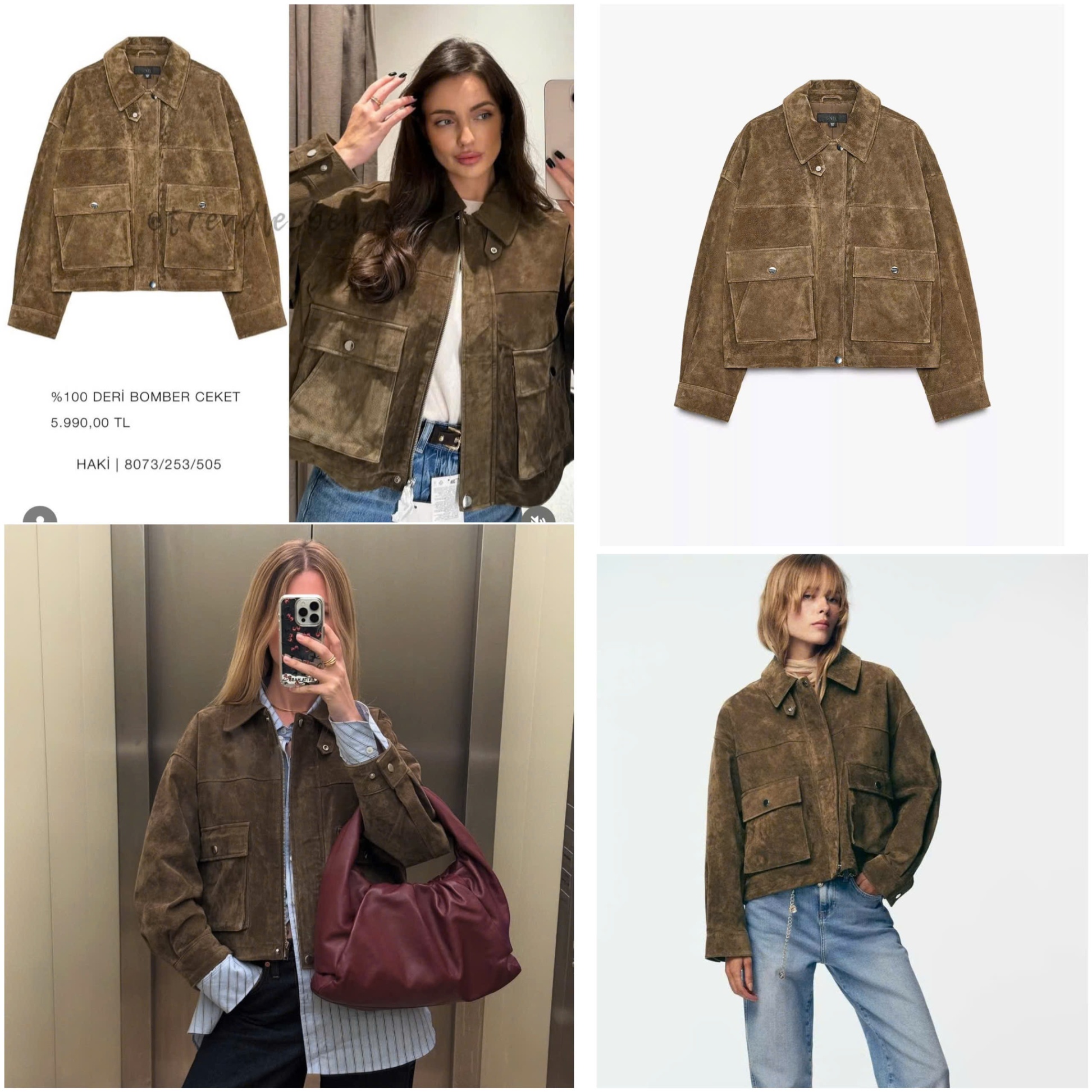 Khoác Da Lộn ZR dáng ngắn túi hộp Dư xịn 15805 (Rêu)