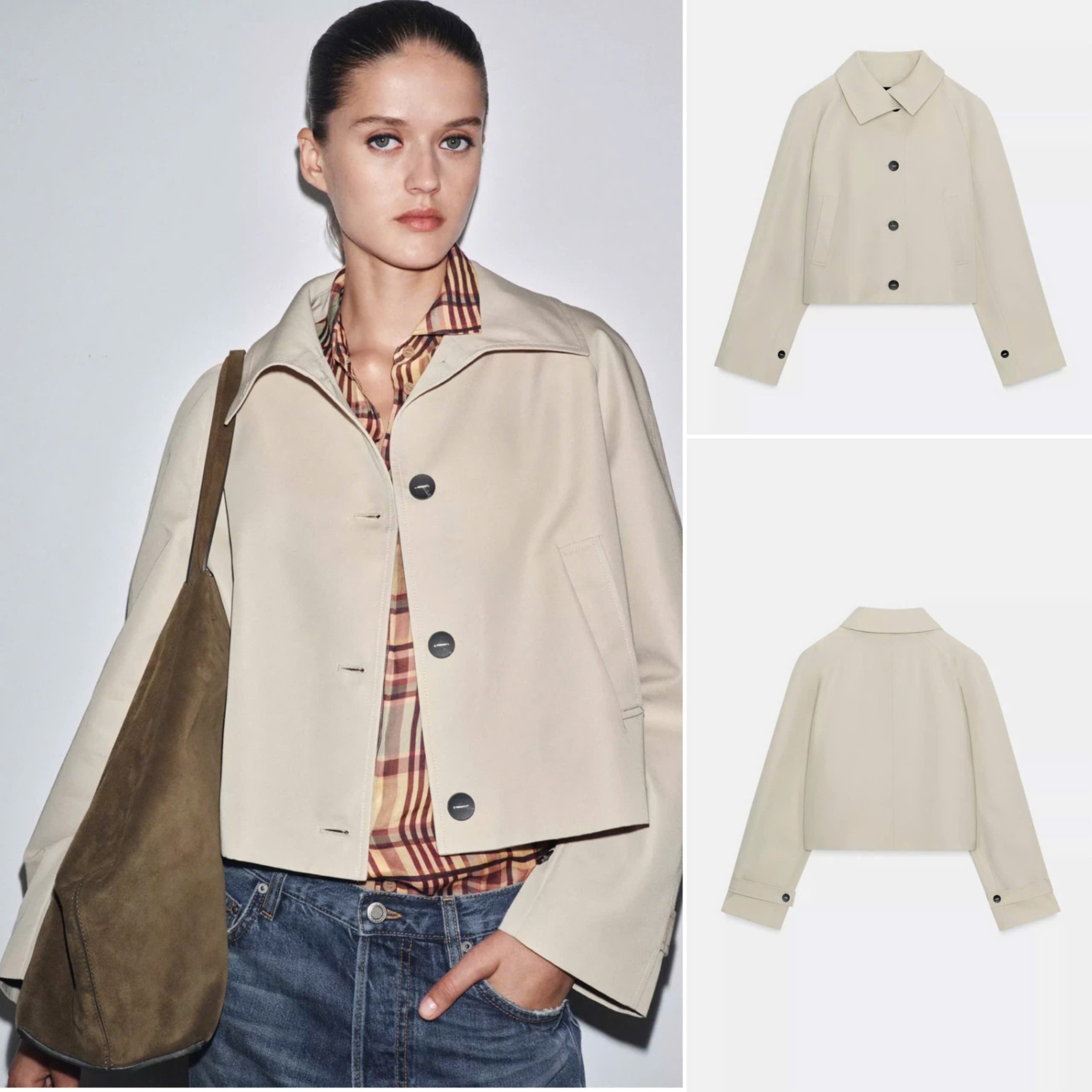 Khoác Trendcoath ZR dáng ngắn màu Be Dư xịn 15804