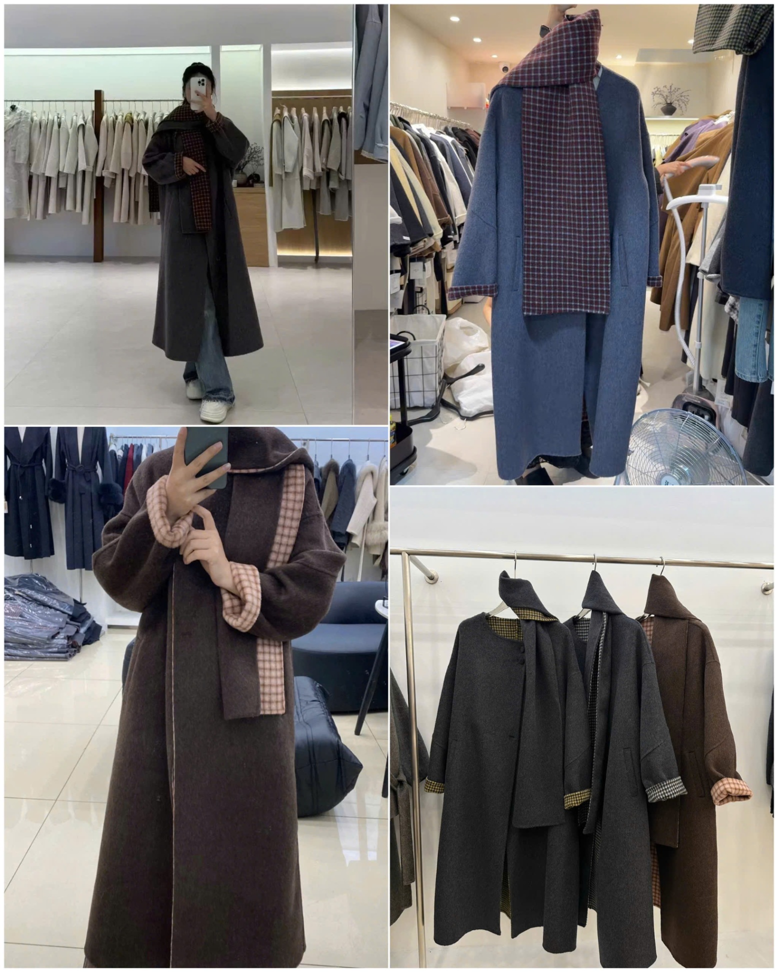 Khoác dạ Kẻ Hand made Kèm Khăn Xuất Hàn 15822