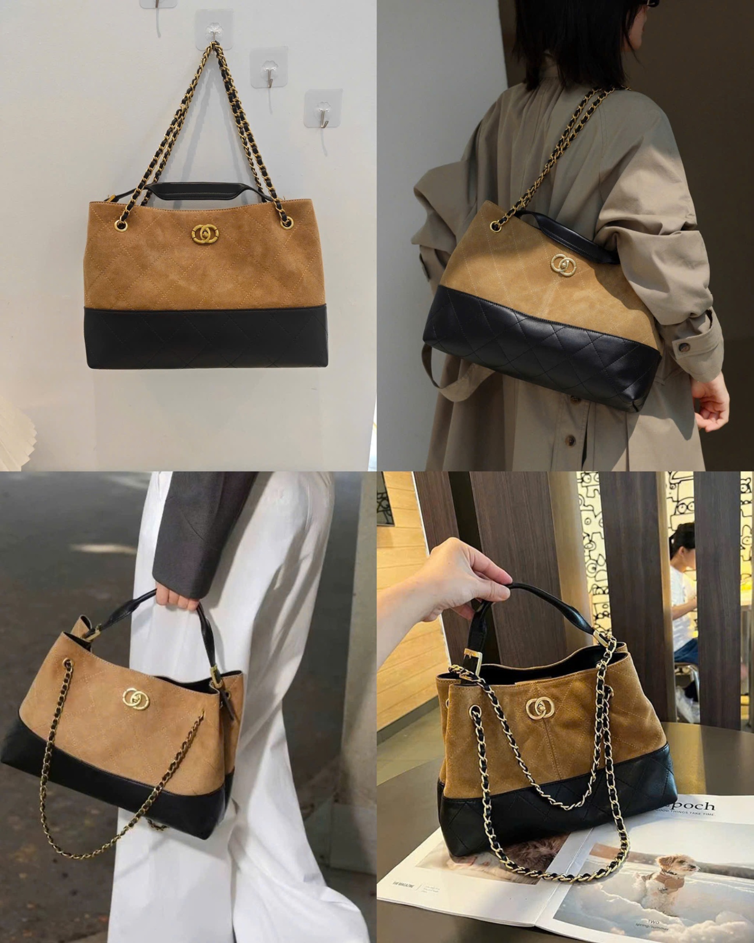 Túi Da Lộn nâu Mix đen 15835