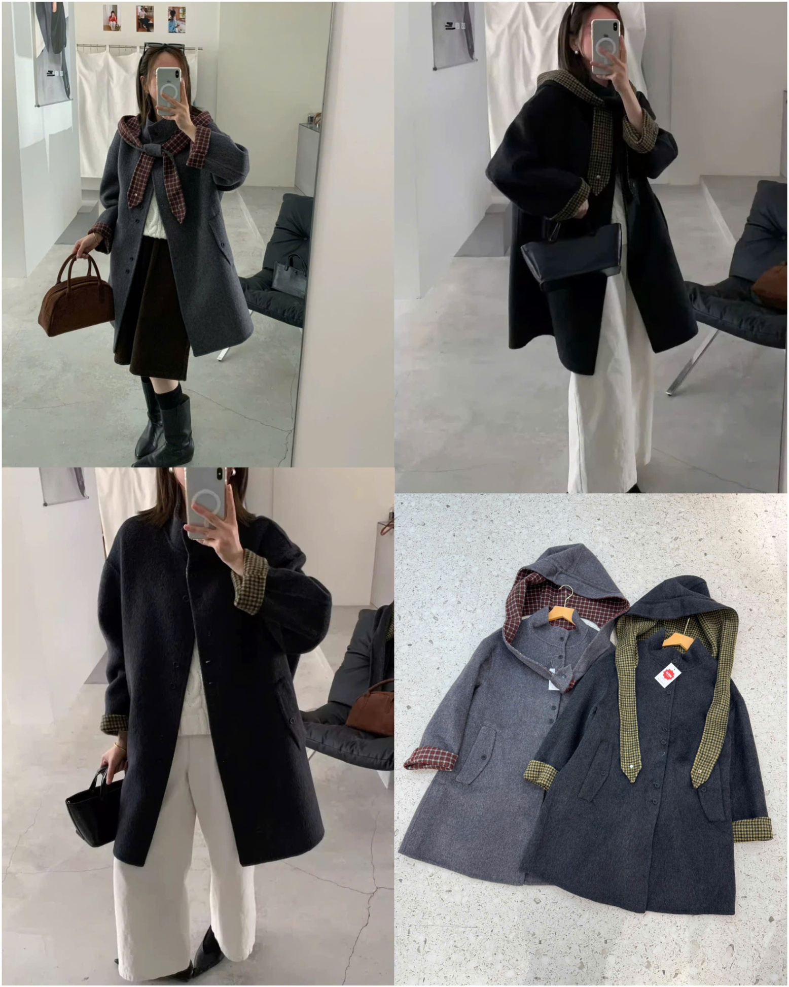 Khoác dạ Kẻ Hand made Kèm Khăn Xuất Hàn 15887