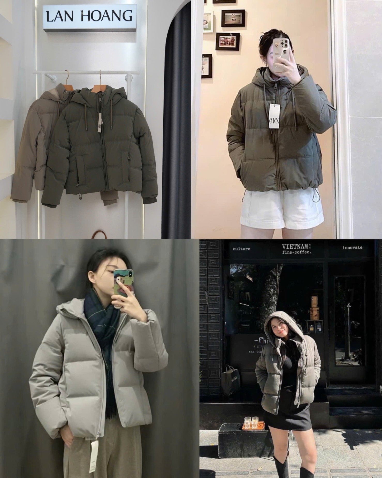 Khoác Phao ZR Dáng Ngắn Auth Tuồn xịn (Rêu/ Ghi) 15920