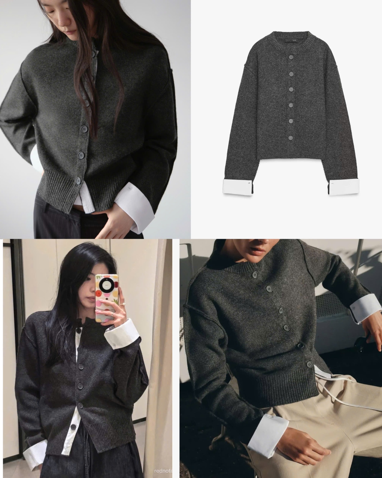 Len Cardigan ZR phối tay màu trắng 15927