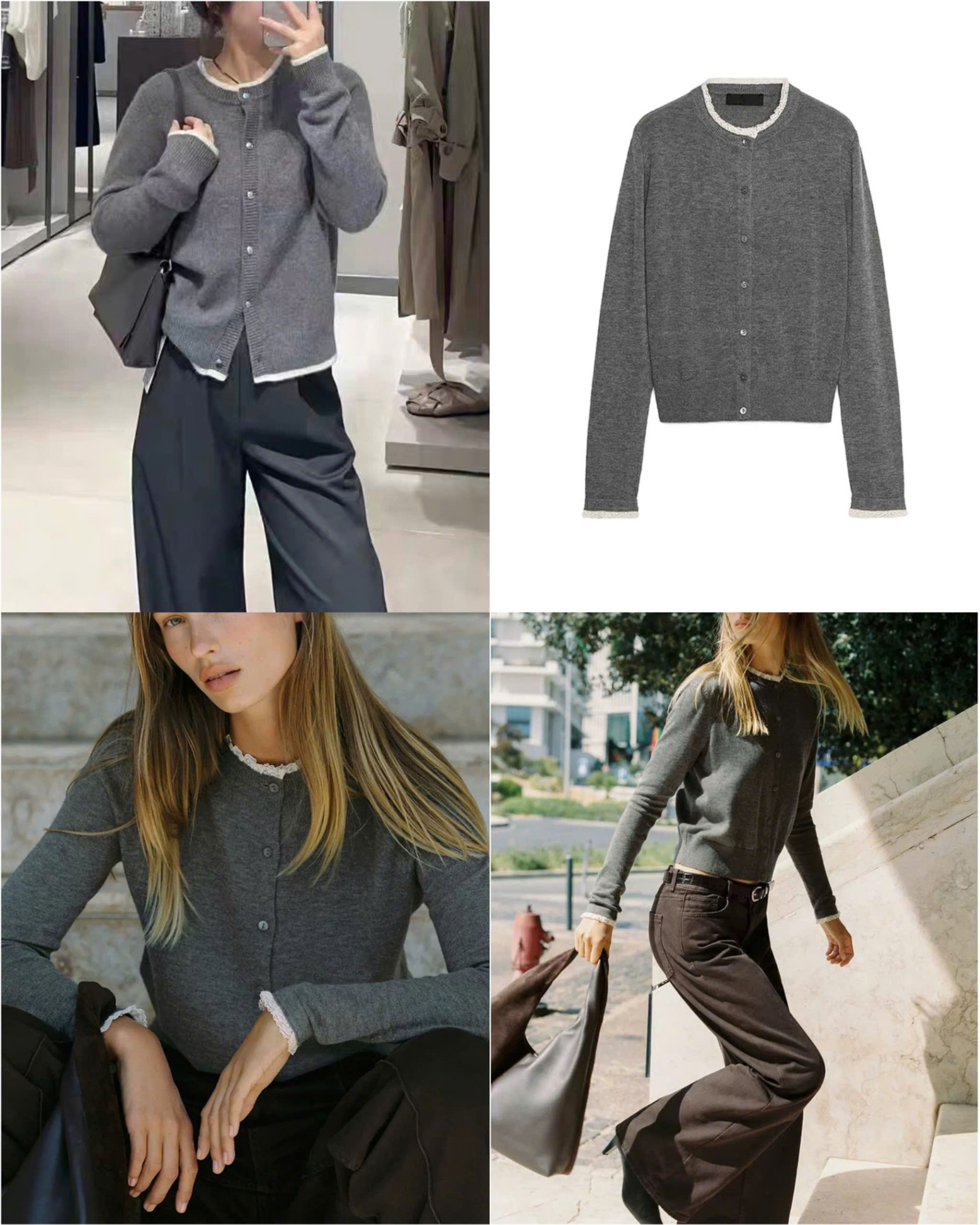 Len ZR cardigan Viền ren Cổ 15961