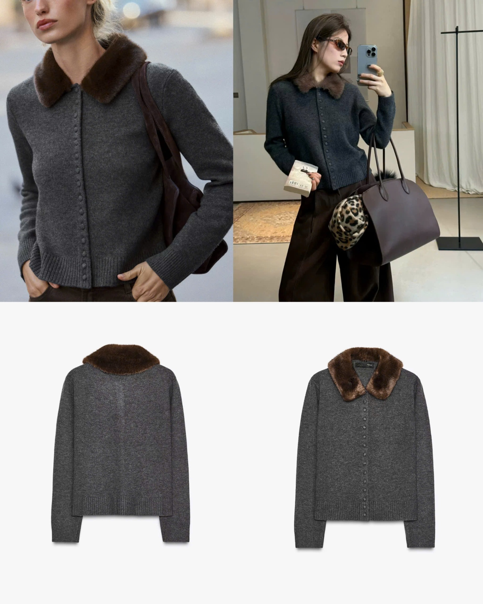 Len ZR cardigan Khuy Bọc CỔ LÔNG 15962