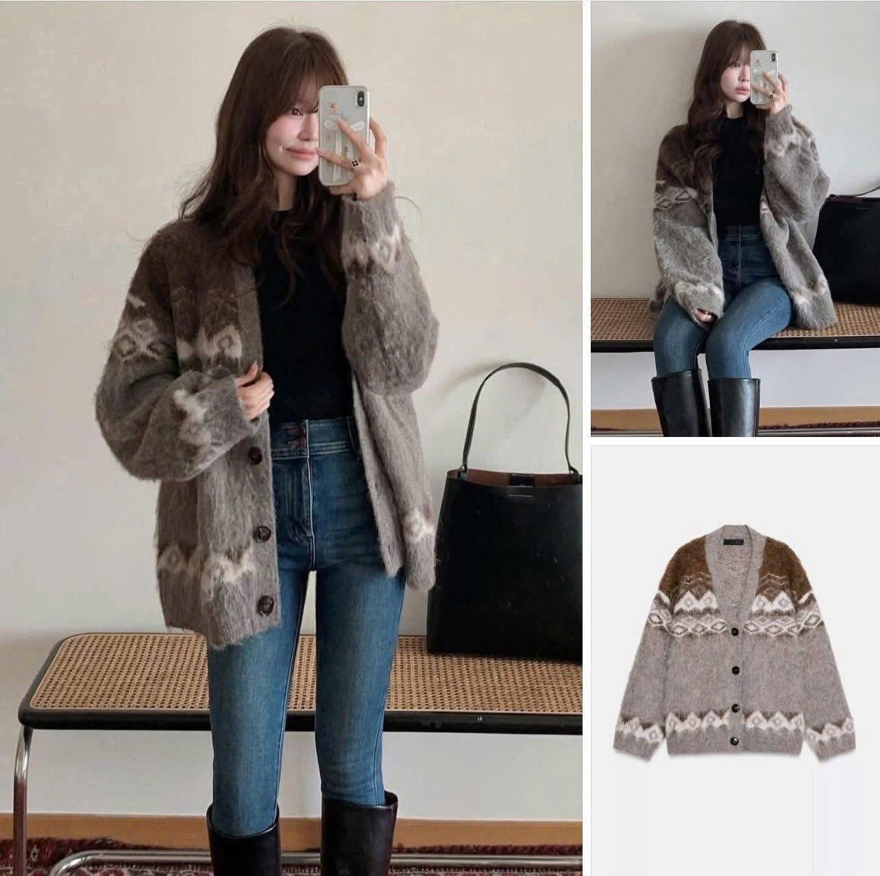 Len cardigan hoạ tiết Dư Xịn 15959 (Form rộng Oversize)