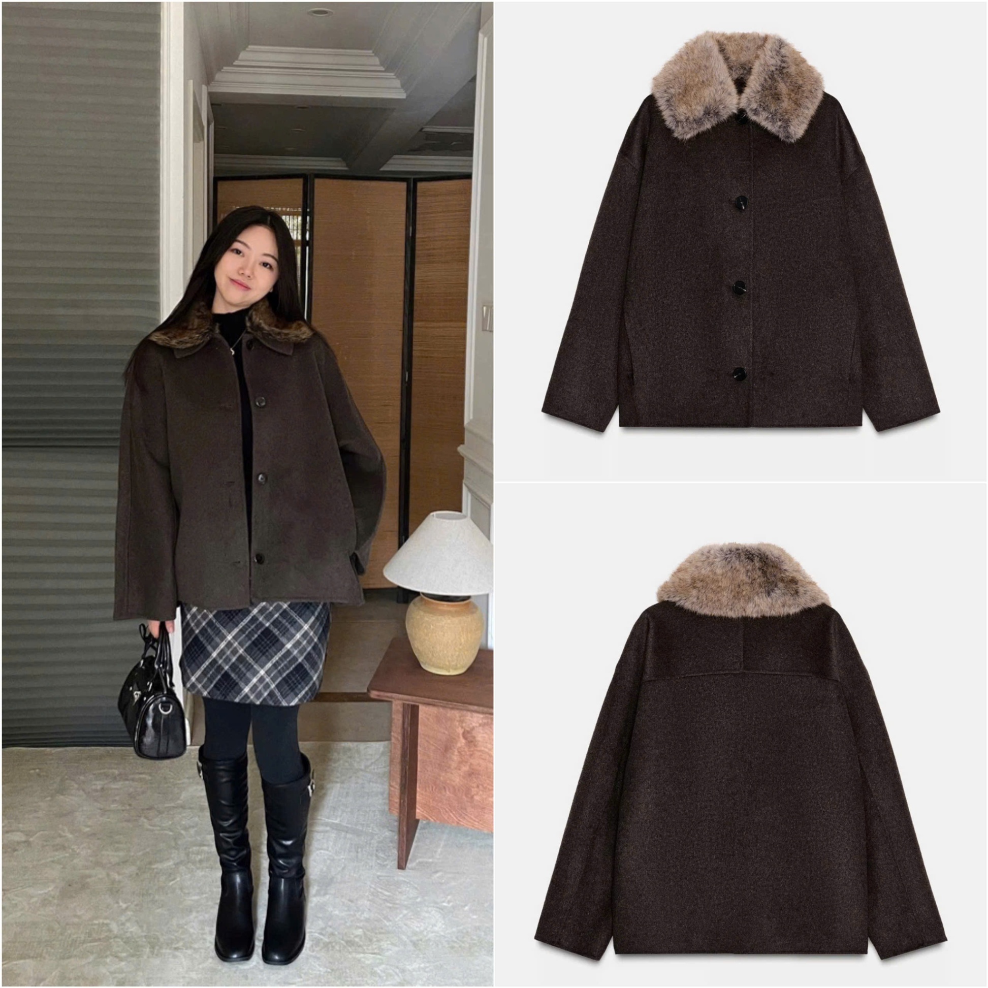 Khoác Dạ ZR cổ lông Hand Made Dáng Cape Auth tuồn xịn 15969