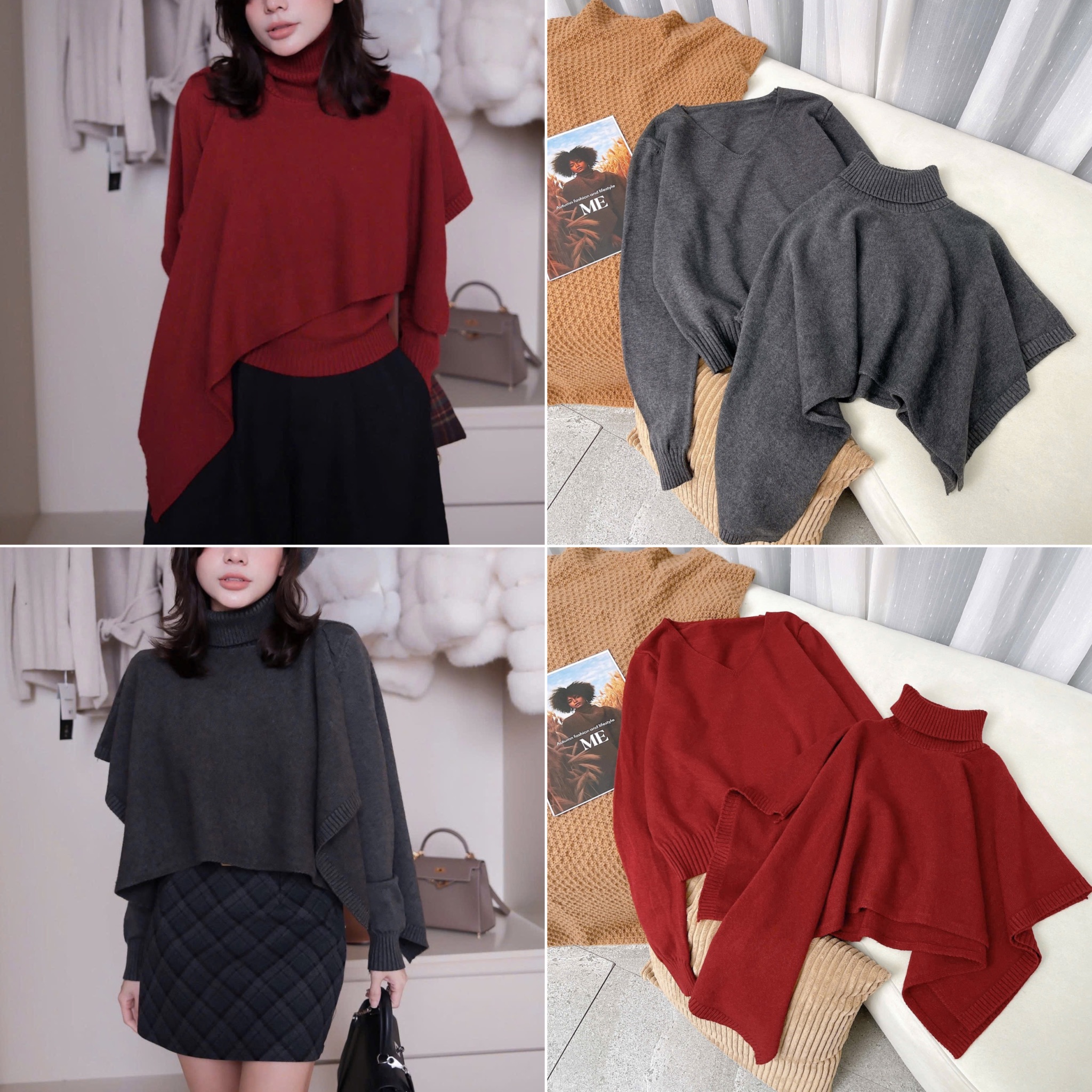 Set 2 Áo Len cổ Tim & Cánh dơi 16123