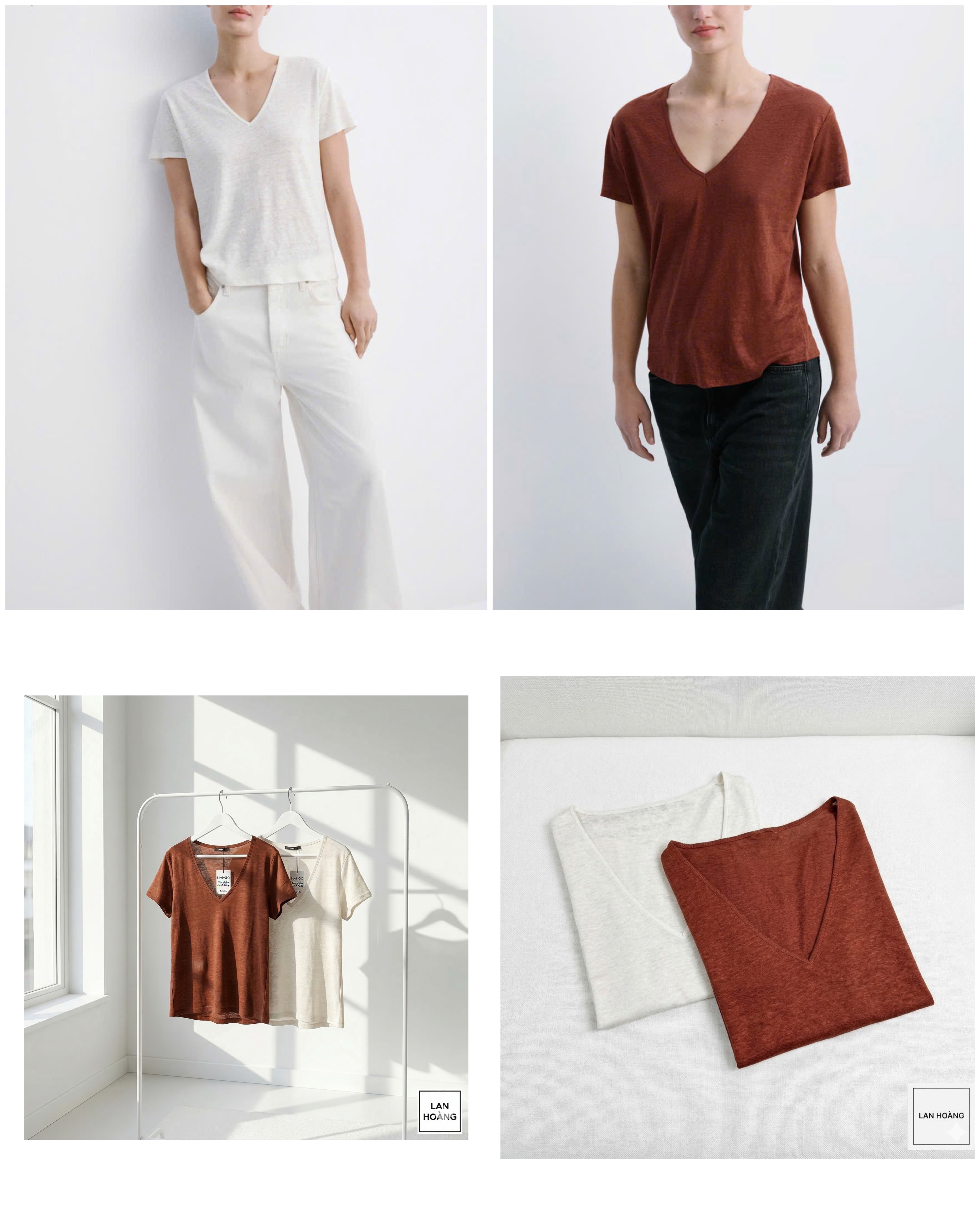 Áo Phông MNG Cổ tim dệt kim Dư Xịn 16265