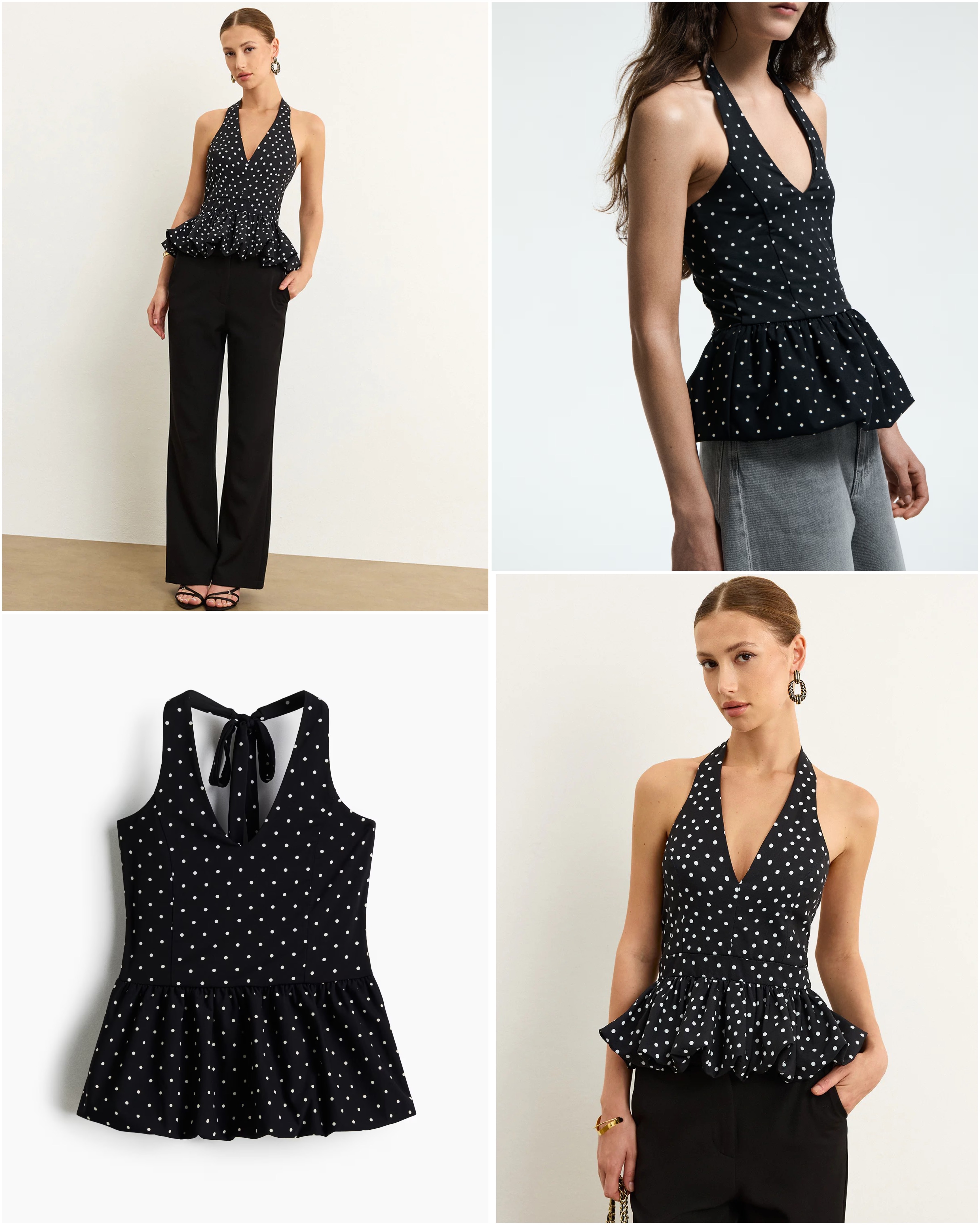 Áo Yếm peplum Chấm Bi đen ZR 16577