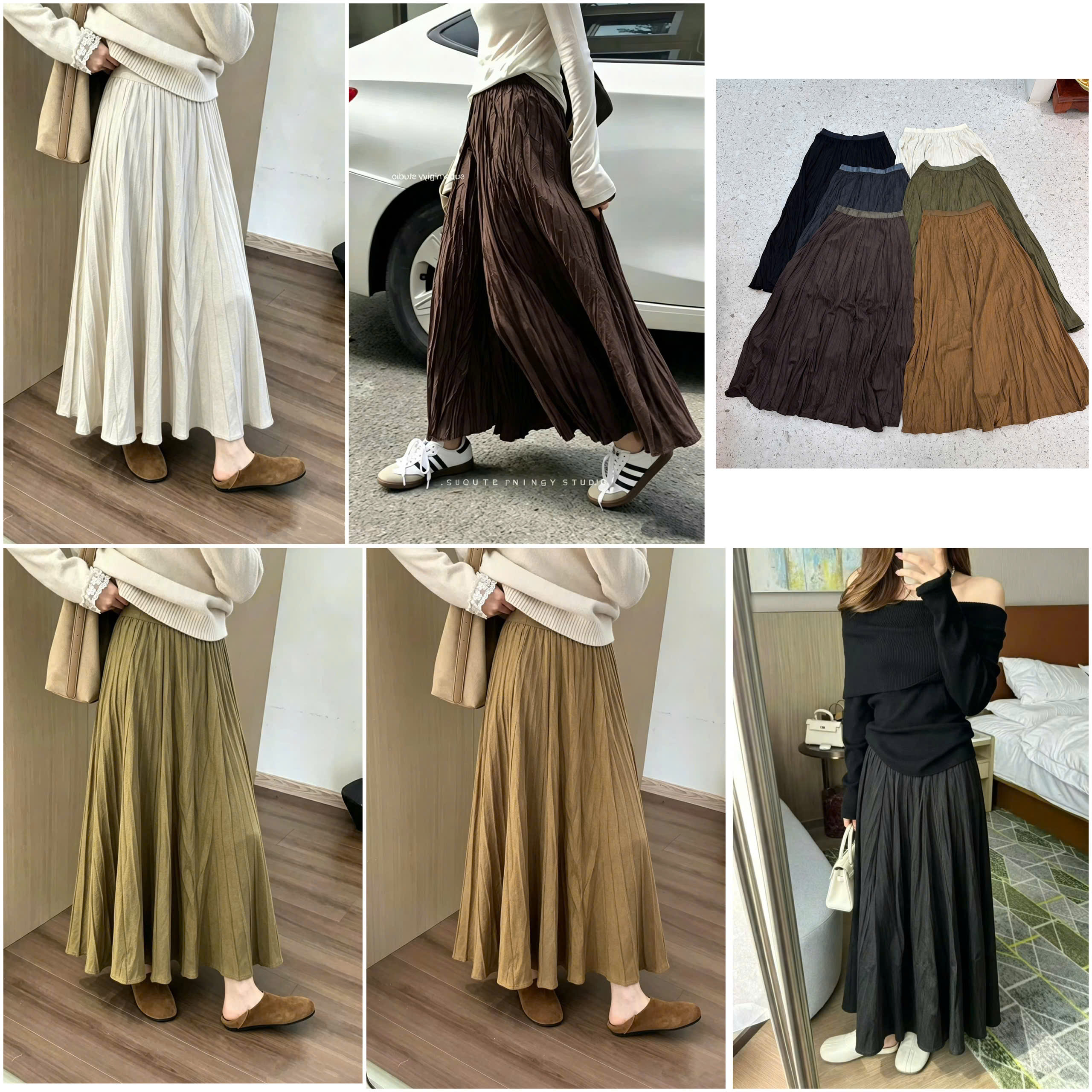 Chân Váy Da lộn Midi xếp Ly 16718
