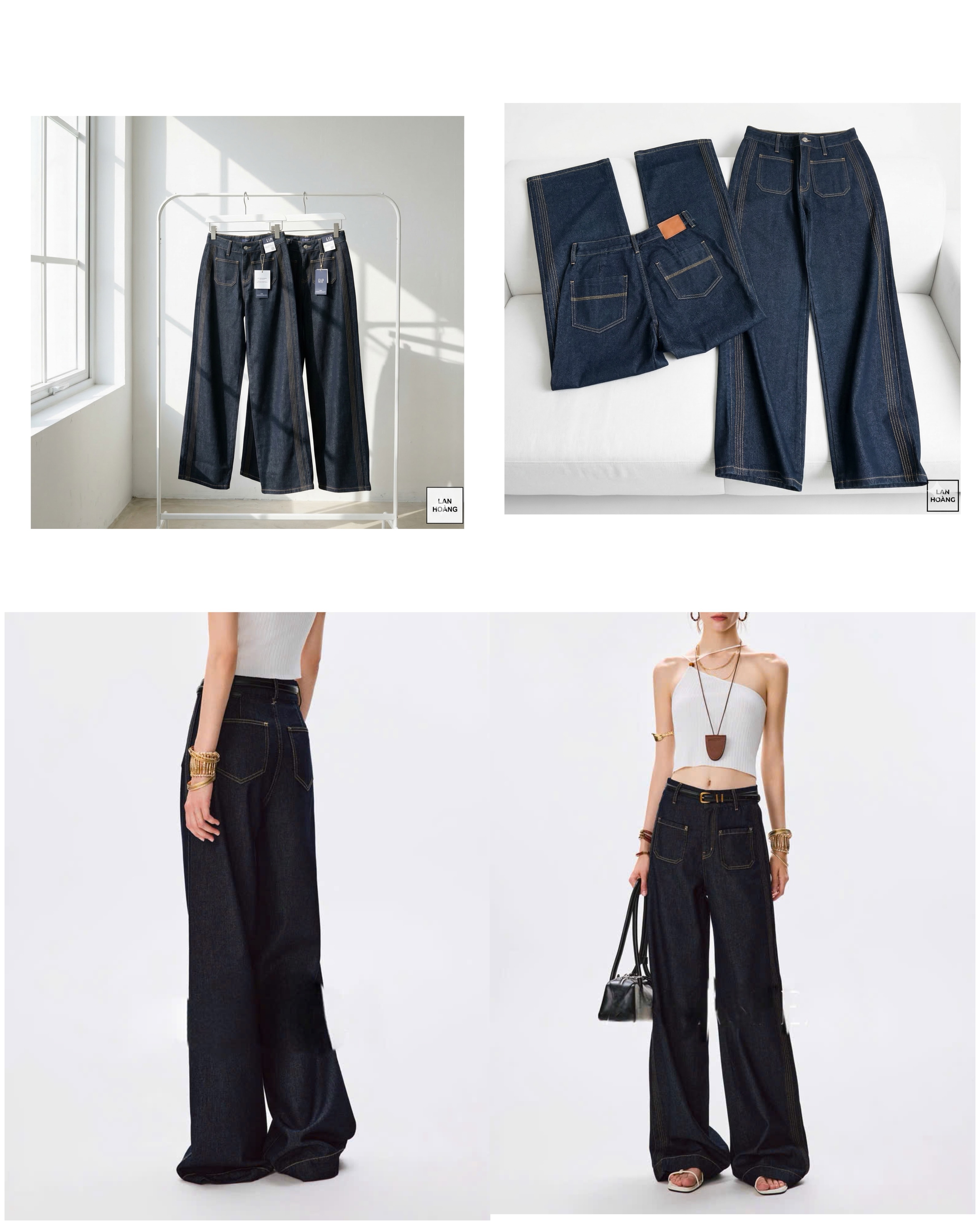Jean Gap xanh than phối chỉ Nâu Dư Xịn 16270