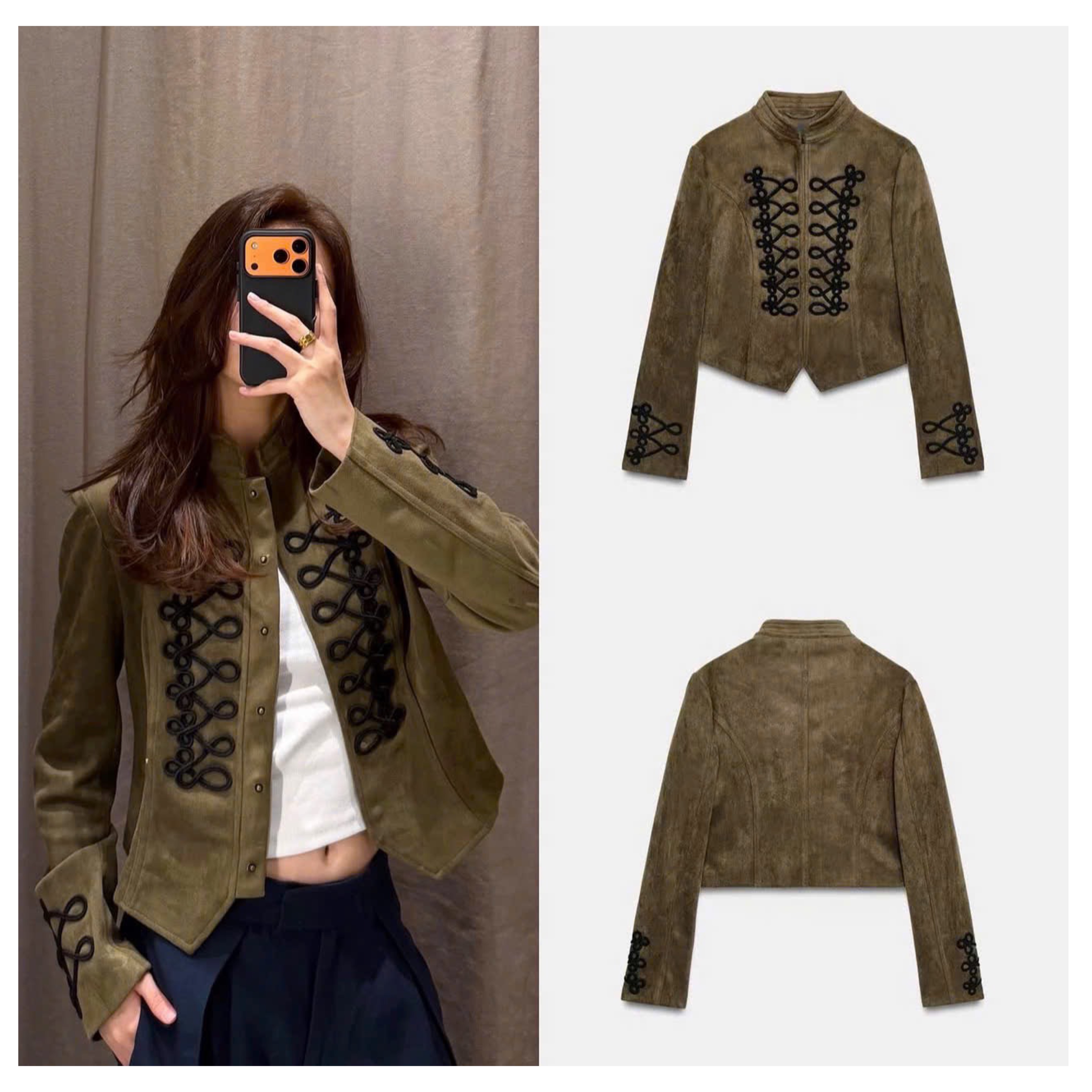 Khoác ZR napoleon Da lộn xanh rêu ( Hãng bán 1tr899k) 16769