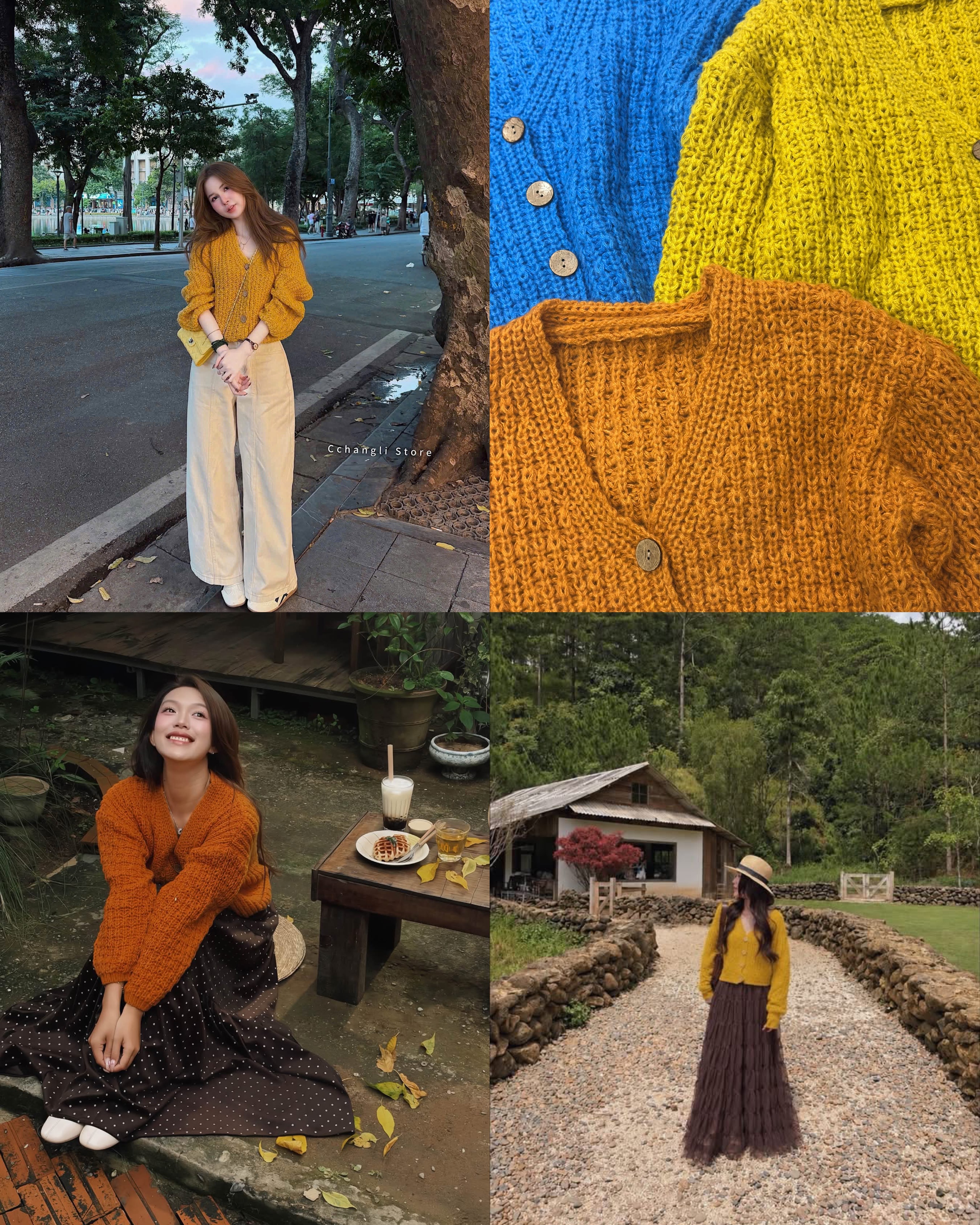 Len Cardigan Khuy Gỗ Cổ Tim 16829