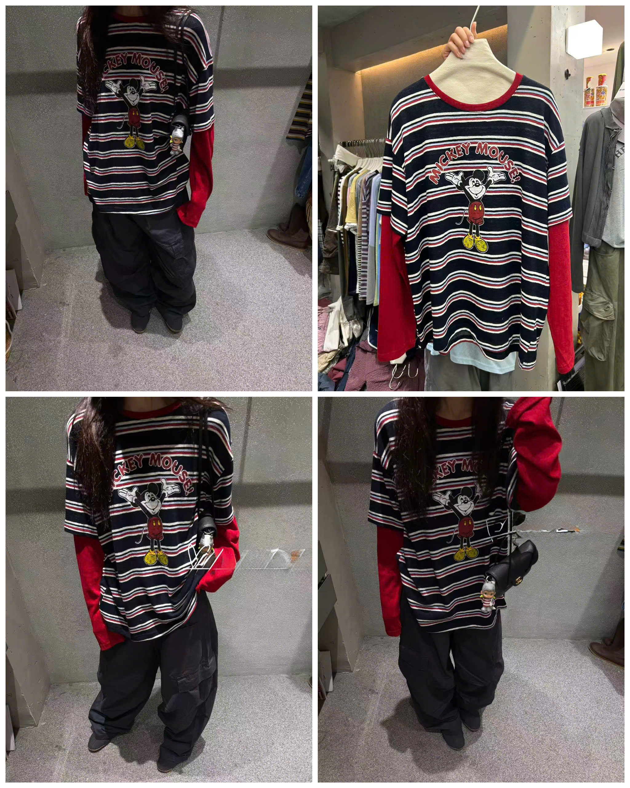 Phông Dệt kim Kẻ Đen Đỏ Mickey 16697